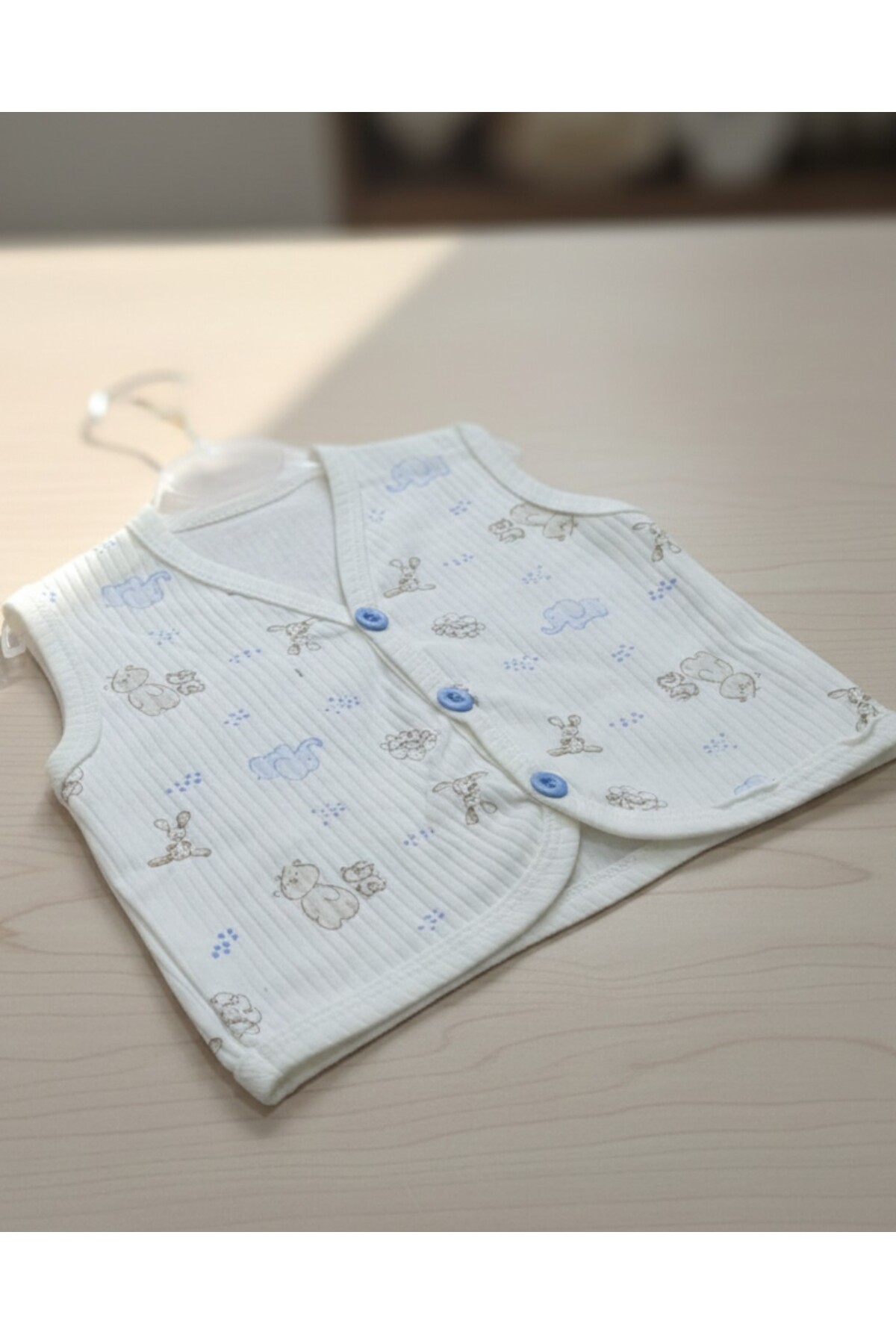 Egelite Erkek Bebek Ayıcık Baskıılı Fitilli 3-6-9-12-18-24 Aylık Penye Bebek Yeleği fotoğrafı 4 (önizleme)