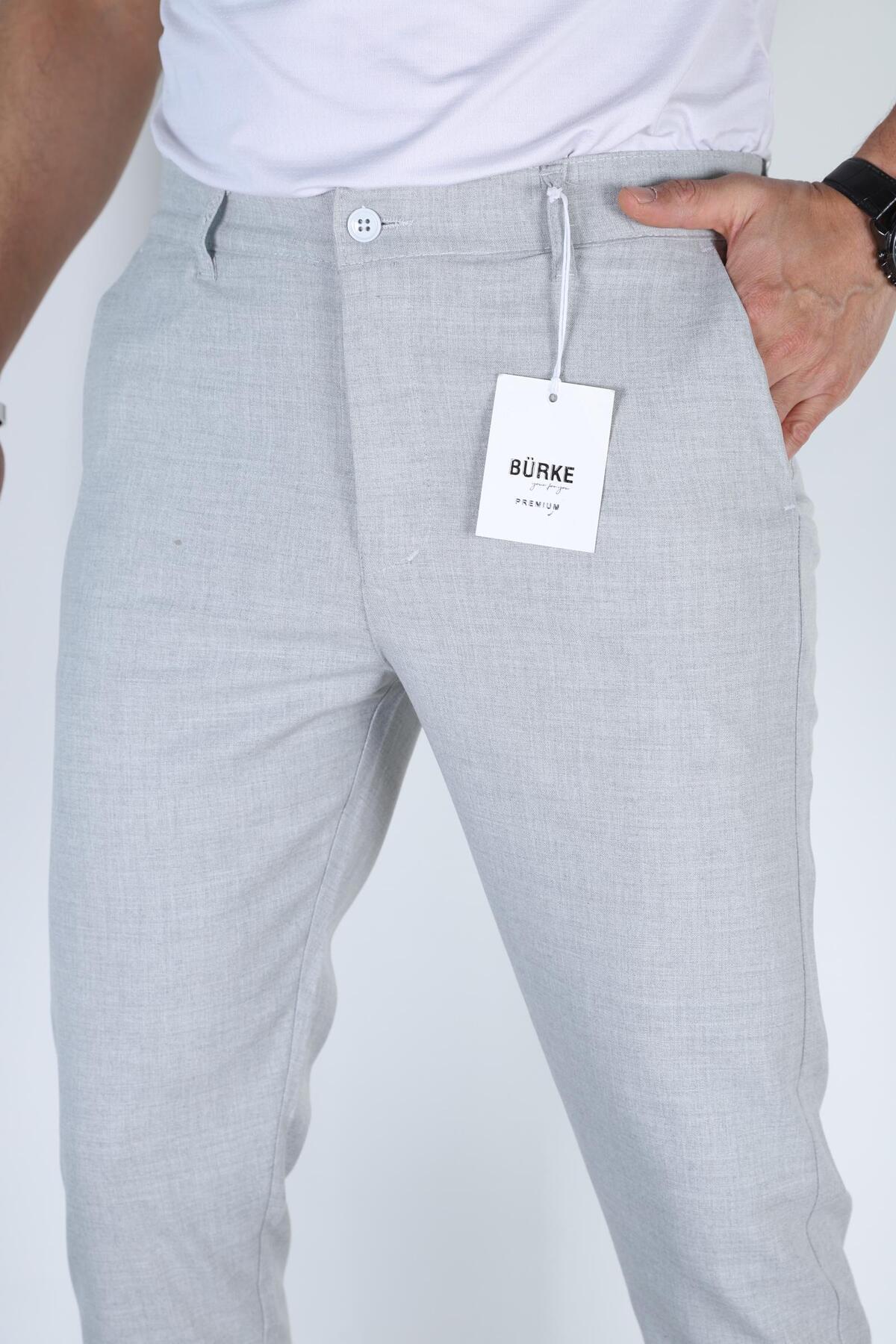 Bürke Erkek Gri Renk italyan Kesim Slim Fit Kaliteli Kumaş Pantolon görsel 3