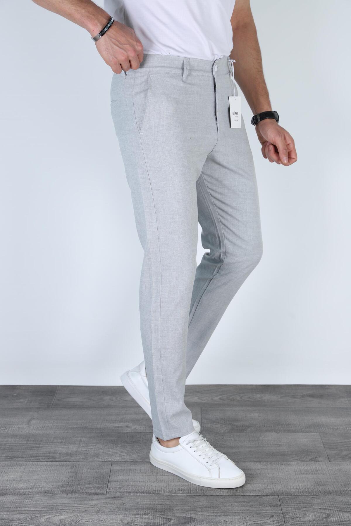 Bürke Erkek Gri Renk italyan Kesim Slim Fit Kaliteli Kumaş Pantolon görsel 7