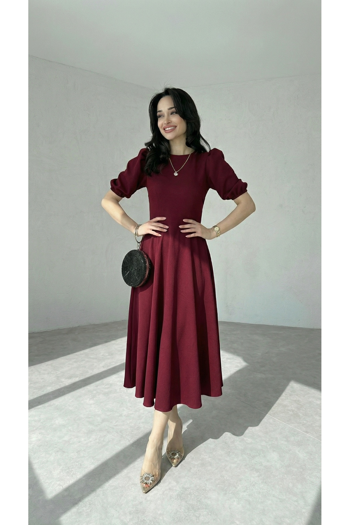 Afiş Butik  Karpuz Kollu Midi Boy Elbise - Görsel 3