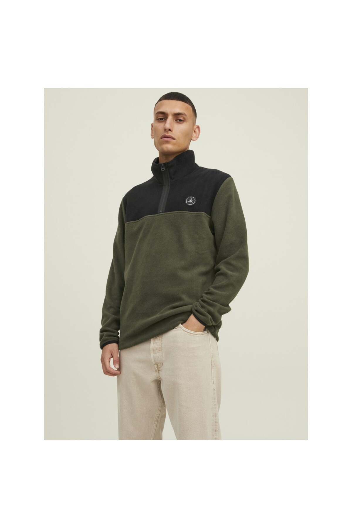 ژاکت مردانه جک اند جونز مدل 12218426 Jcotech Polar Sweatshirt خاکی مشکی جک اند جونز سویشرت Jack & Jones
