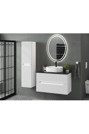 ROSEART BANYO ŞAHİKA 100CM BANYO DOLABI SETİ AYNA + SERAMİK LAVABO + ALT MODÜ...