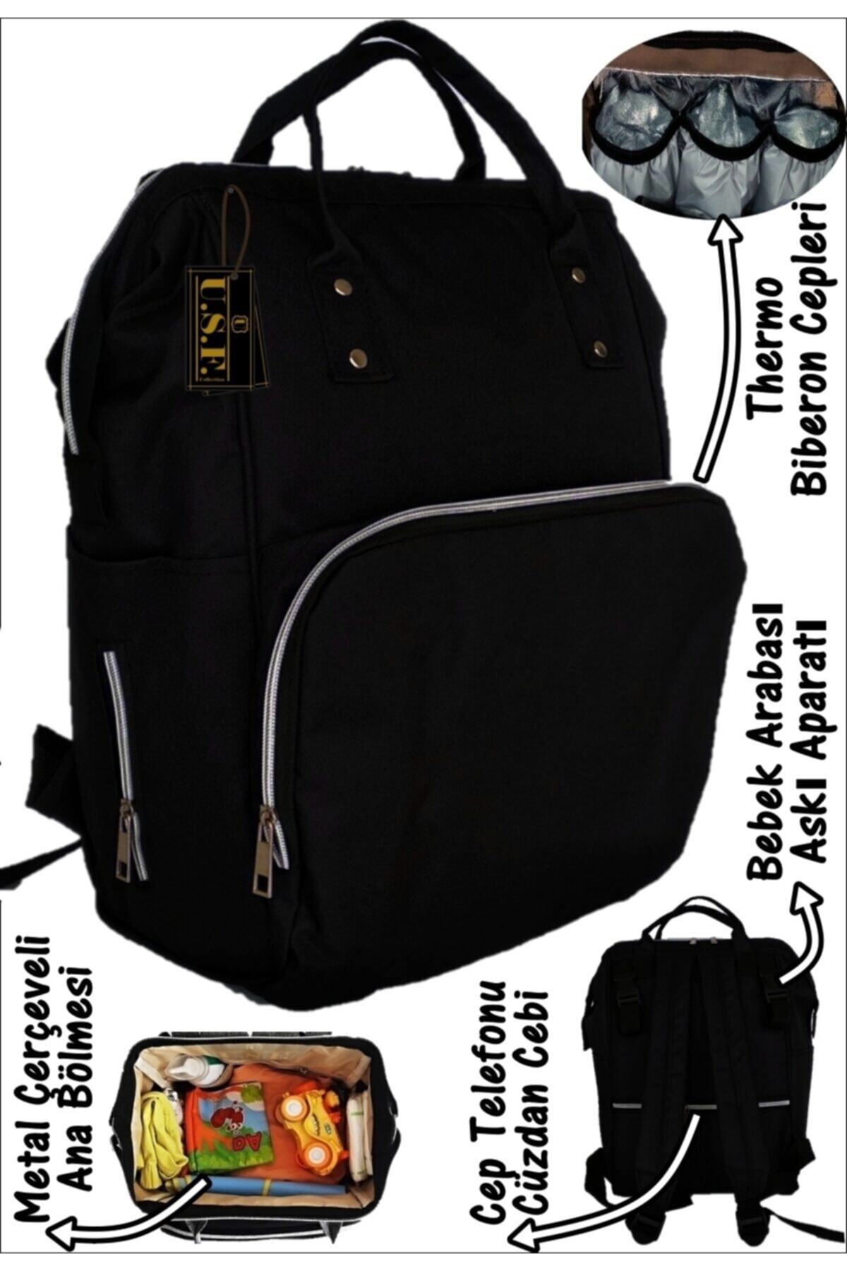 USF Portbebe Ana Kucağı Puset Bebek Taşıma Anne Bebek Bakım Çantası Ikili Set Siyah fotoğrafı 3 (önizleme)