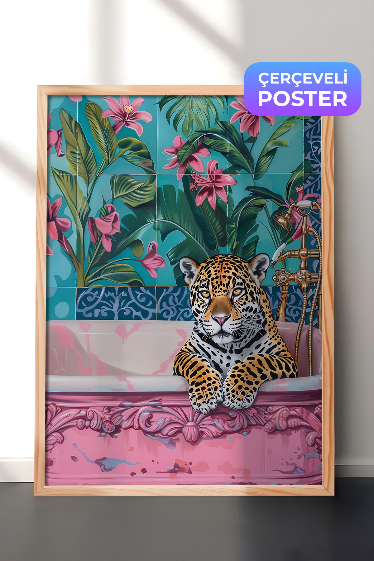 Wooden Painting, Leopard, Floral Wallpaper, Digital Art Poster No: 106548
