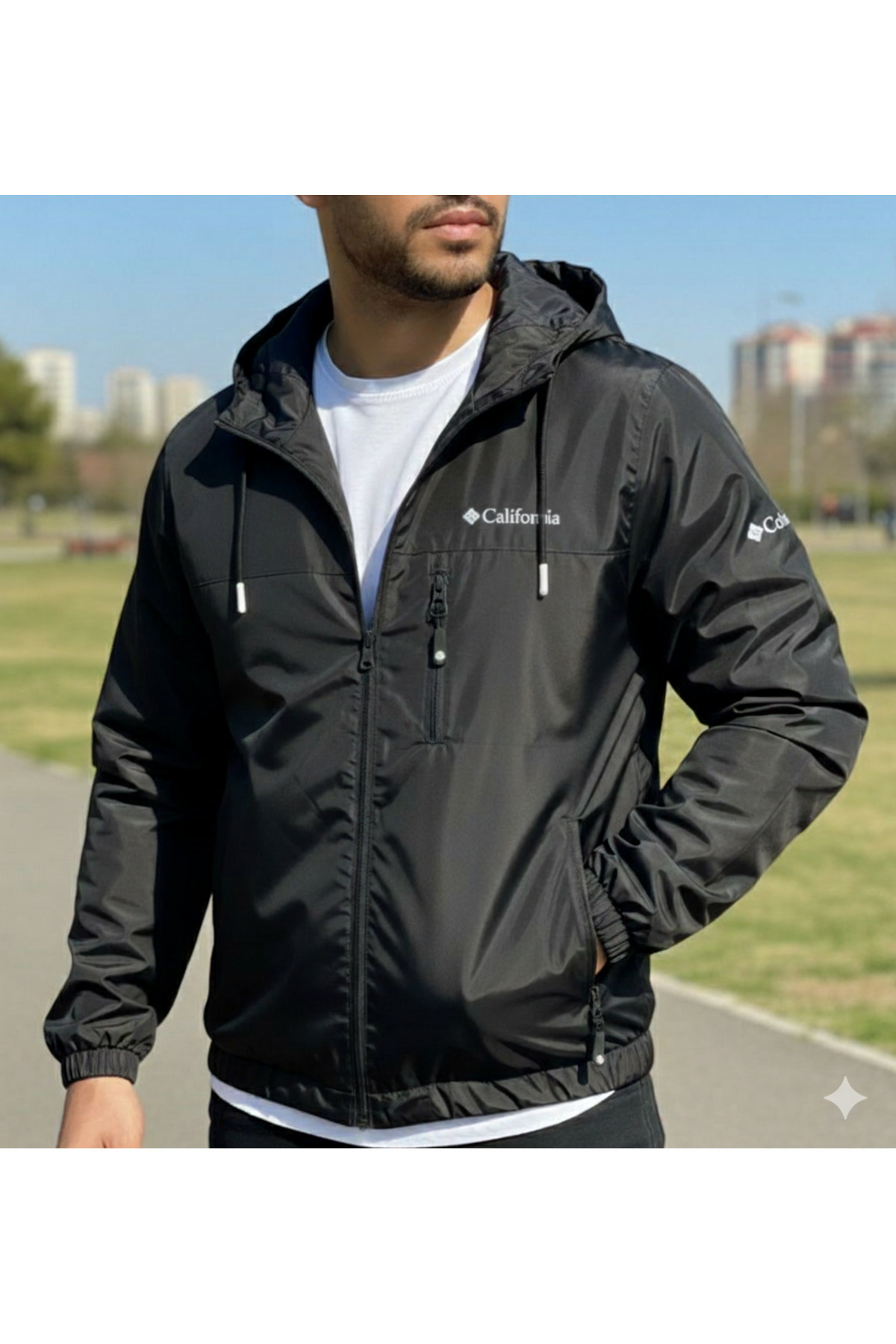 Smoke  Erkek Yağmurluk Kapüşonlu Spor Erkek Mont