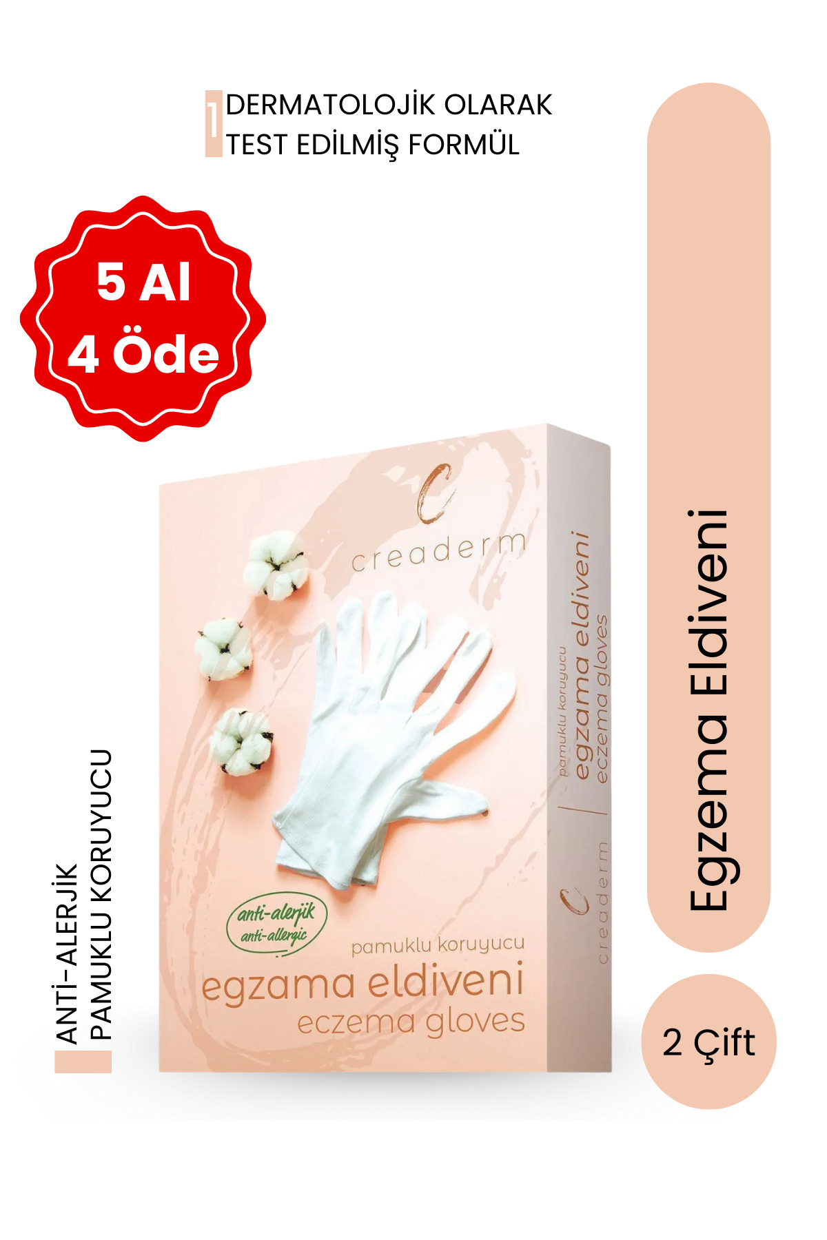 CREADERM  Pamuklu Koruyucu Eldiveni - %100 Pamuklu - Egzema Eldiveni- 2 Adet