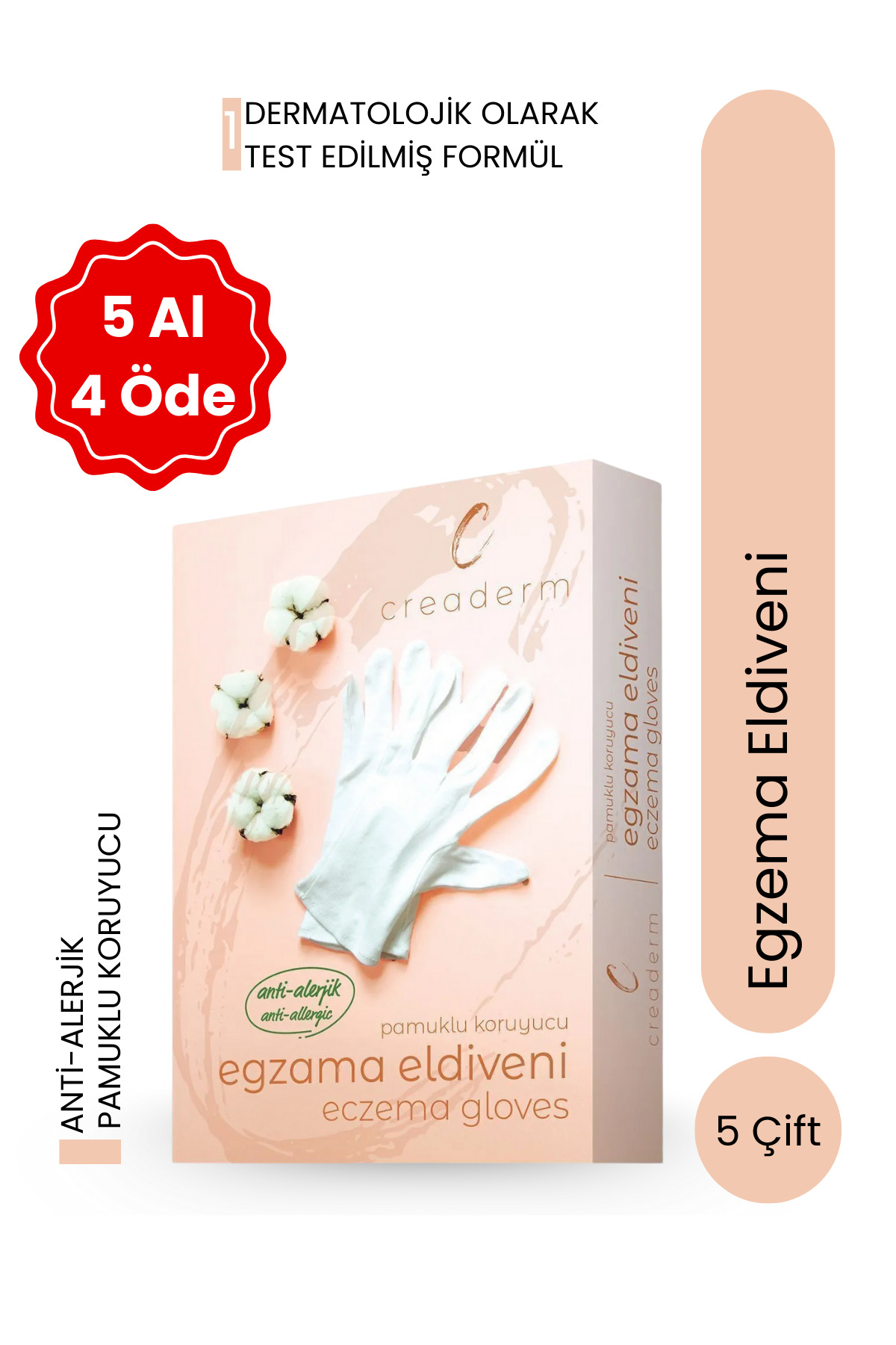 CREADERM Pamuklu Koruyucu Egzama Eldiveni- %100 Pamuklu-egzema Eldiveni-5 Adet