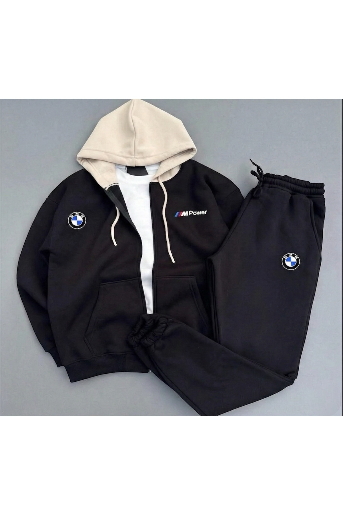 3 Yarn New Season Premium Fabric Piece Hooded Zippered Cardigan Bmw Printed Set 2pcs