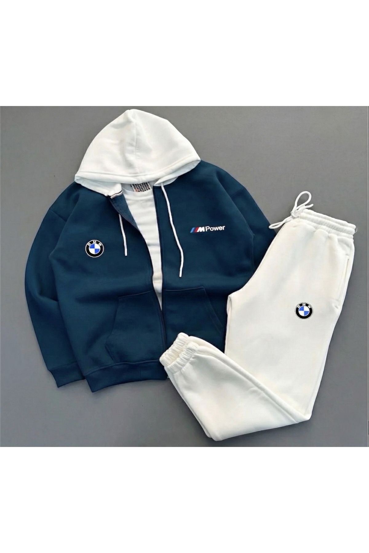 3 Yarn New Season Premium Fabric Piece Hooded Zippered Cardigan Bmw Printed Set 2pcs