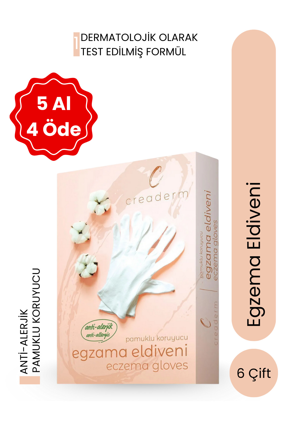 CREADERM  Pamuklu Koruyucu Egzama Eldiveni- %100 Pamuklu-egzema Eldiveni- 6 Adet