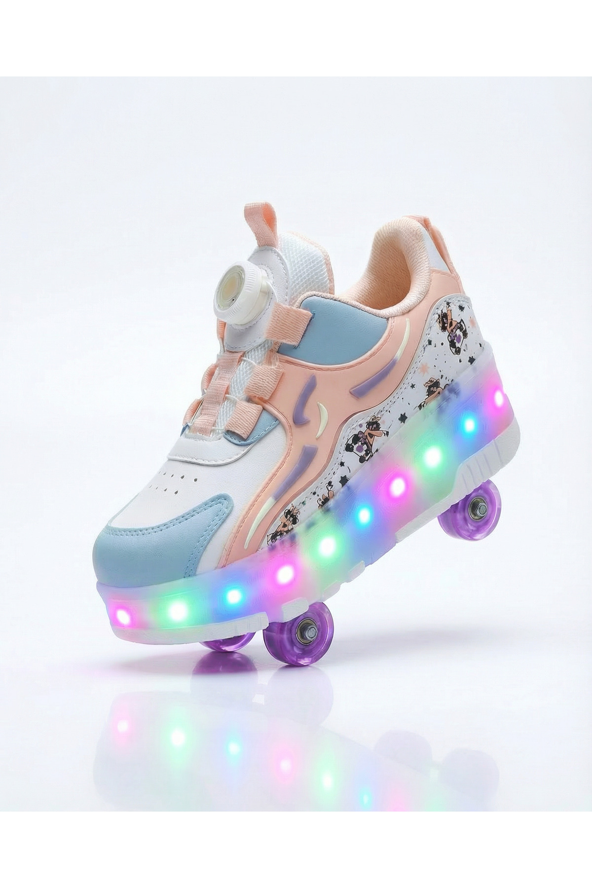 Resim Rocky Patenli Çocuk Ortopedik Işıklı Tekerlekli Patenli Spor Kaykay 4 Tekerli Ayakkabı 