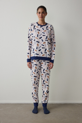 Penti Açık Pembe Pijama Time Bisiklet Yaka Pamuklu Uzun Kollu Pijama Takımı