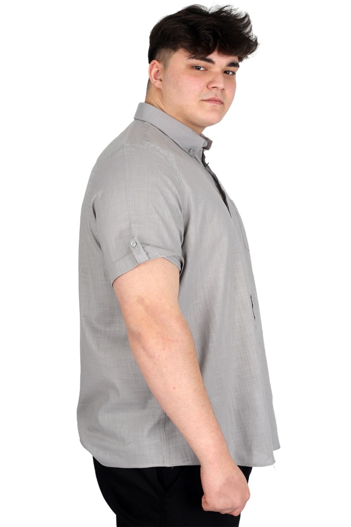 ModeXL Mode XL Büyük Beden Keten Likralı Gömlek Cepli 20389 görsel 5