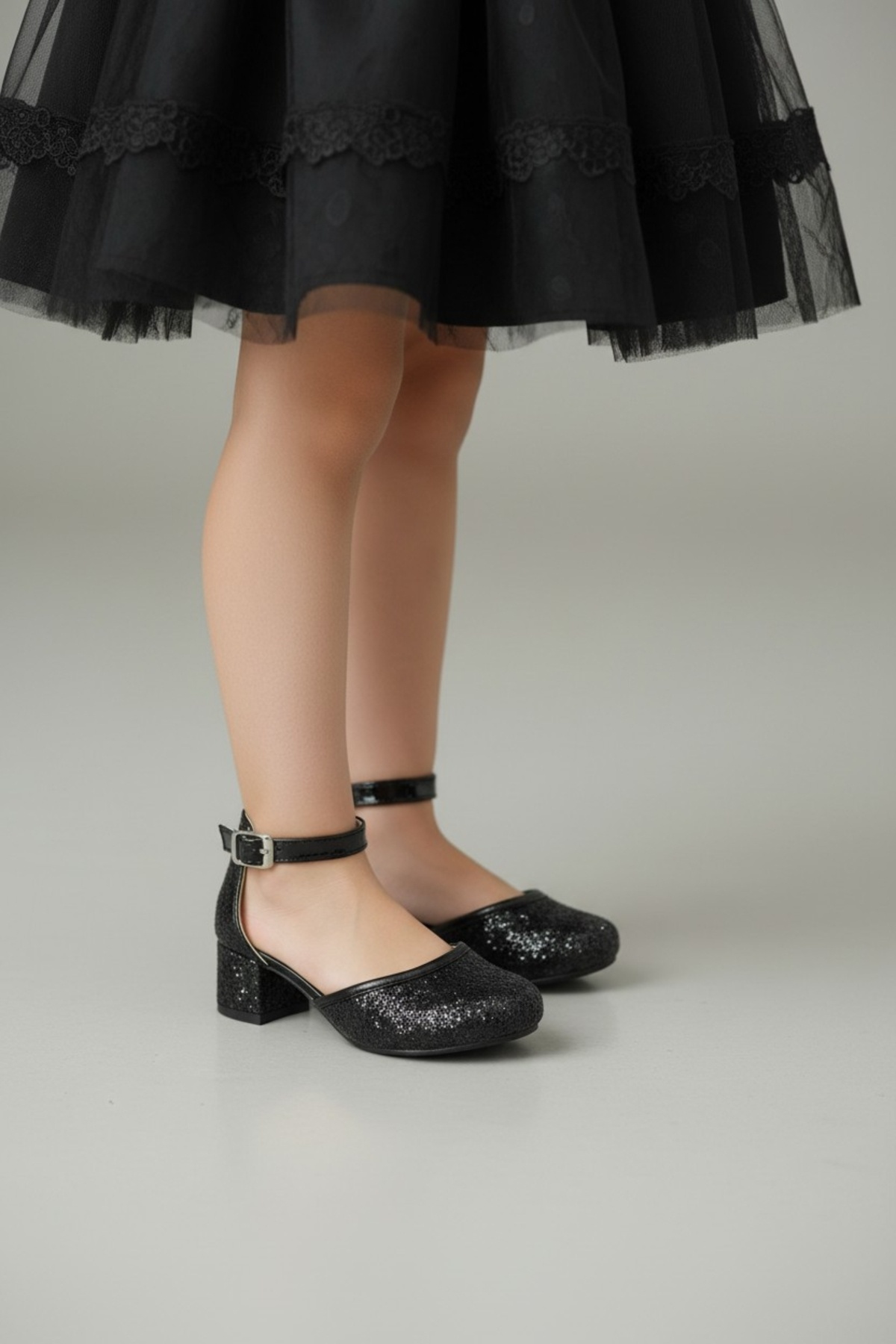 PATİK BEBE Kız Çocuk Siyah Cam Kırığı Kare Topuklu Abiye Ayakkabı fotoğrafı 5 (önizleme)