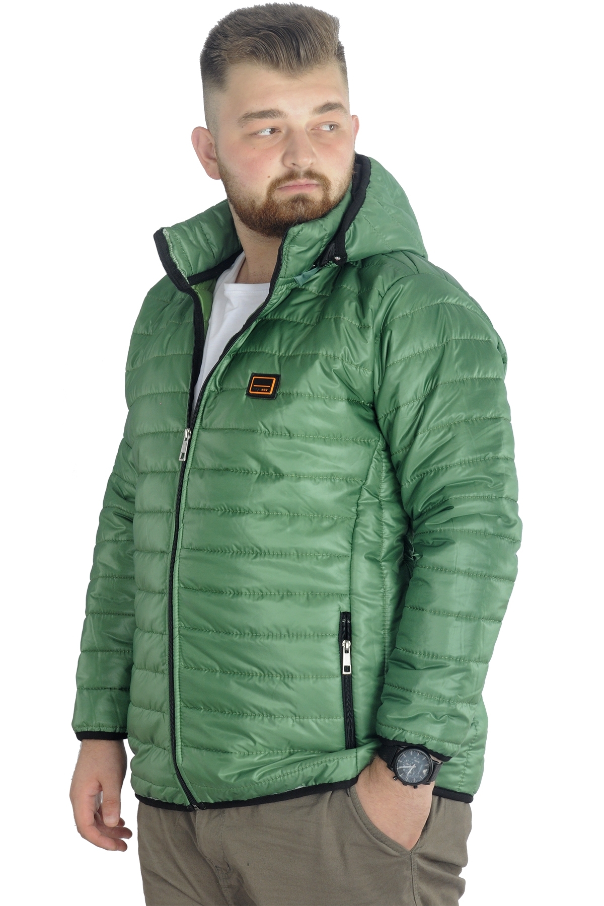ModeXL Mode XL Büyük Beden Mont Kapitone Kapşonlu 22602 Yeşil görsel 5