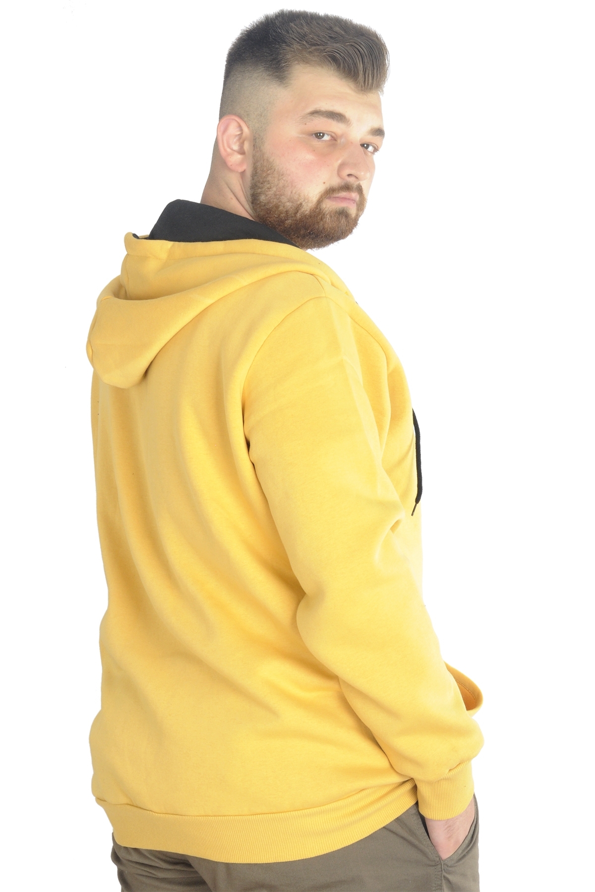 ModeXL Mode XL Erkek Sweat Kapşonlu Fermuarlı Vintage 22537 Hardal görsel 6