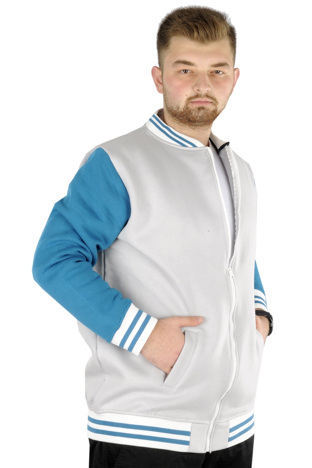ModeXL Mode XL Büyük Beden Erkek Kolej Mont 22618 Gri görsel 6