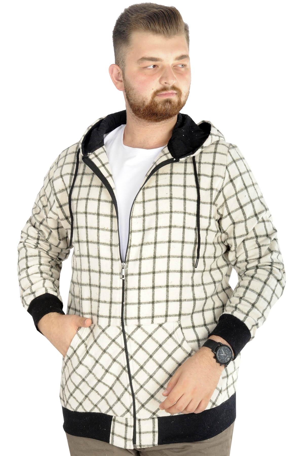 ModeXL Mode XL Erkek Oduncu Kapsonlu Sweat Pocket 21574 Ekru görsel 6