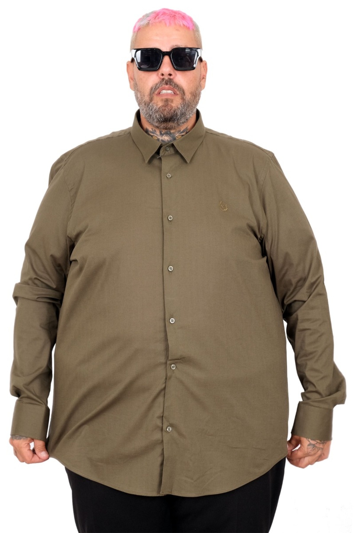 ModeXL Mode XL Büyük Beden Erkek Klasik Gömlek Likralı 20351 Haki görsel 4