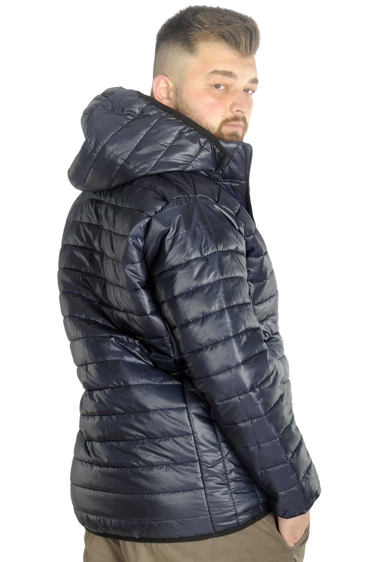 ModeXL Mode XL Büyük Beden Mont Kapitone Kapşonlu 22602 Lacivert görsel 8