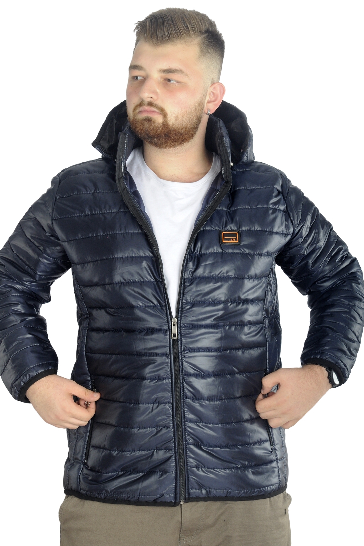 ModeXL Mode XL Büyük Beden Mont Kapitone Kapşonlu 22602 Lacivert görsel 5