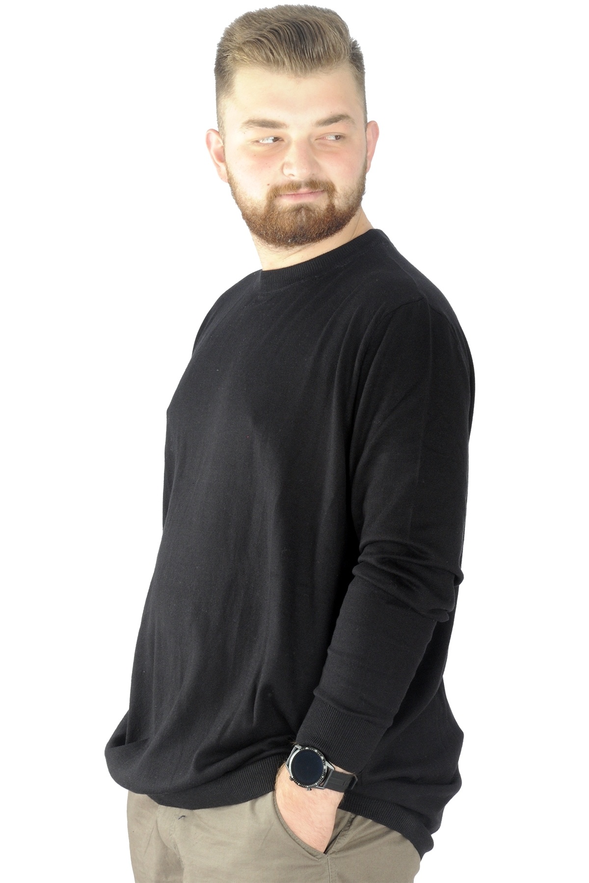 ModeXL Mode XL Büyük Beden Kazak Bisiklet Yaka 22207 Siyah görsel 5