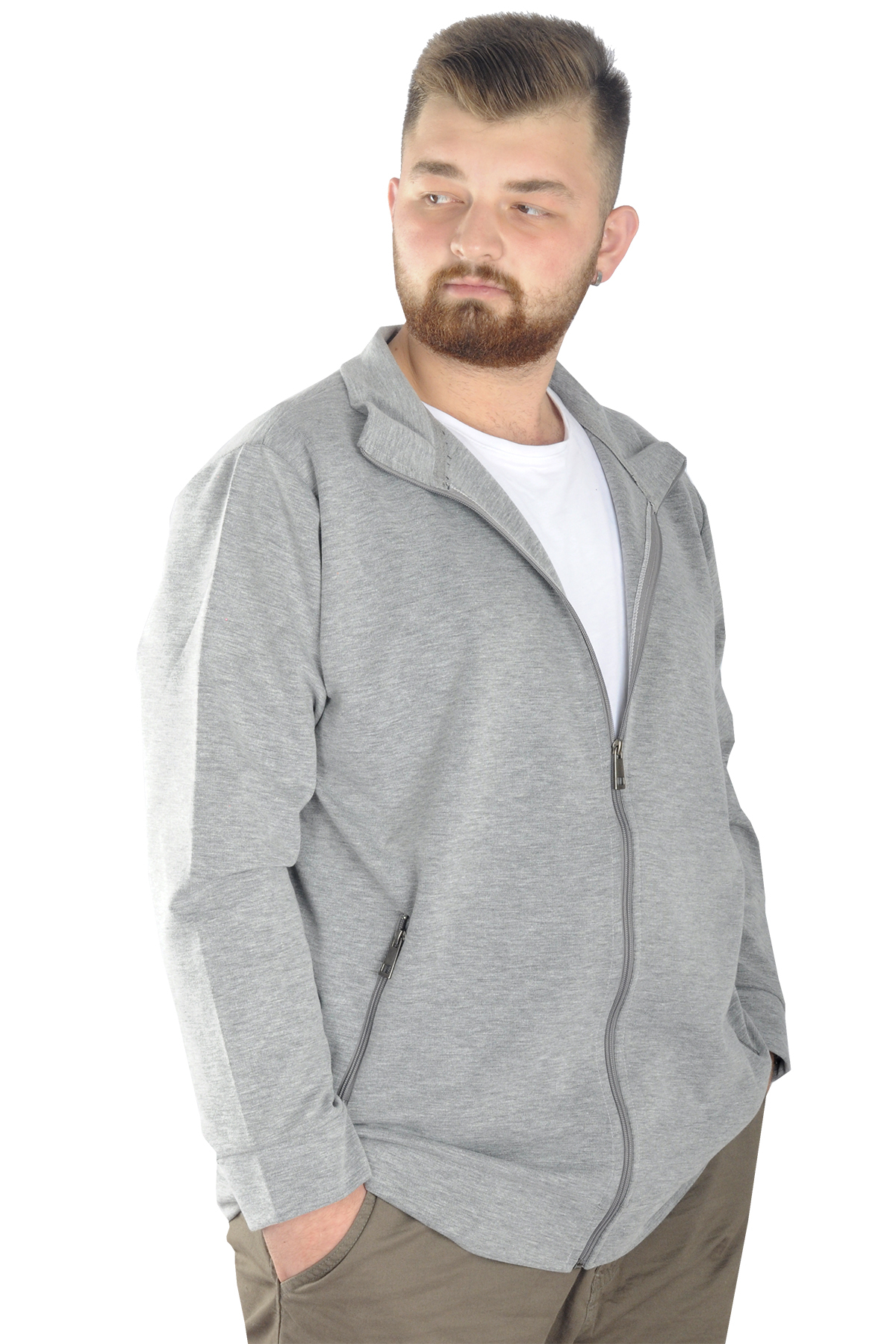 ModeXL Mode XL Buyuk Beden Erkek Hırka Fermuarlı Stell Dik Yaka 20571 Grimelanj görsel 5