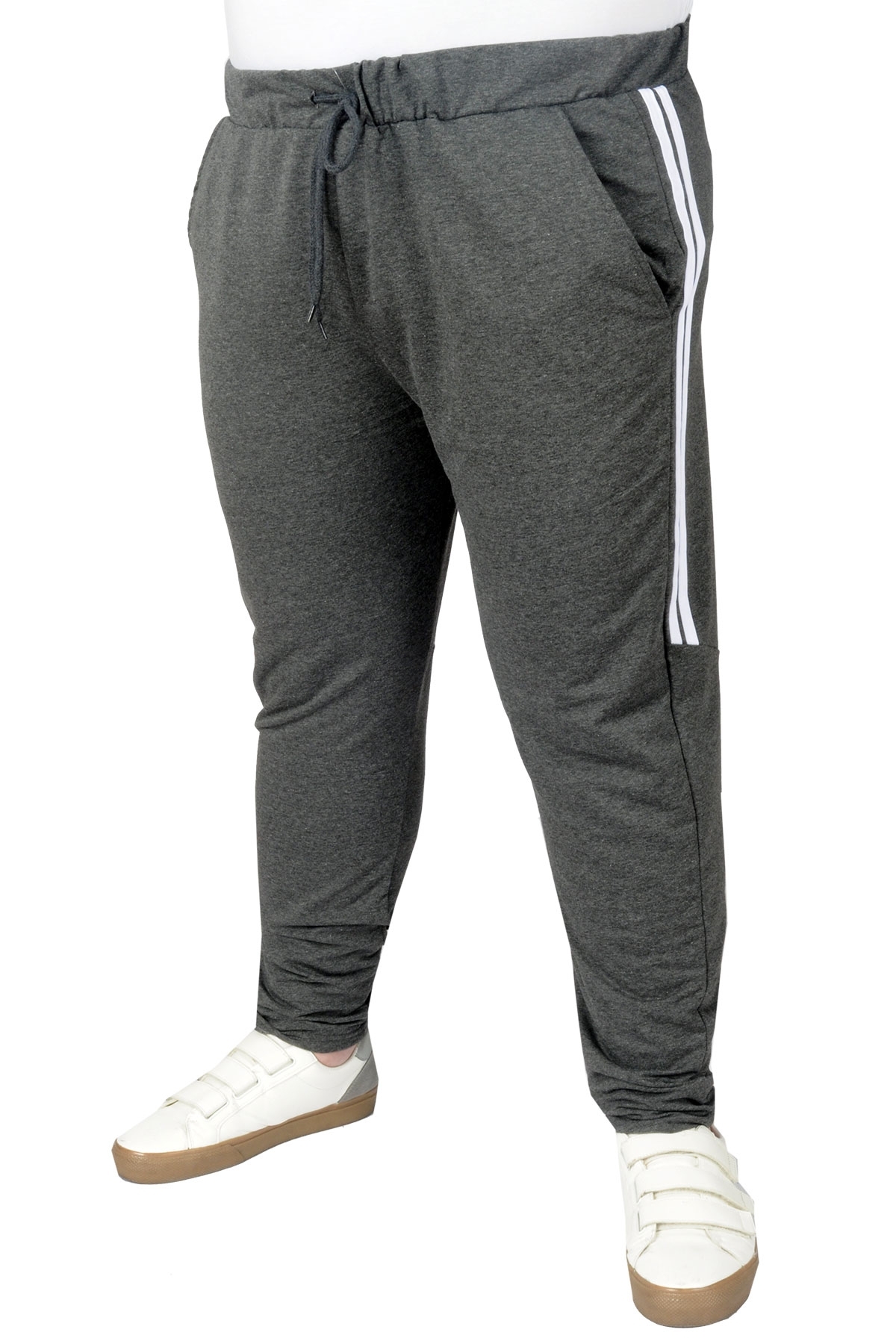 ModeXL Mode XL Büyük Beden Eşofman Altı DarPaça Stripe 22509 Antramelanj görsel 3