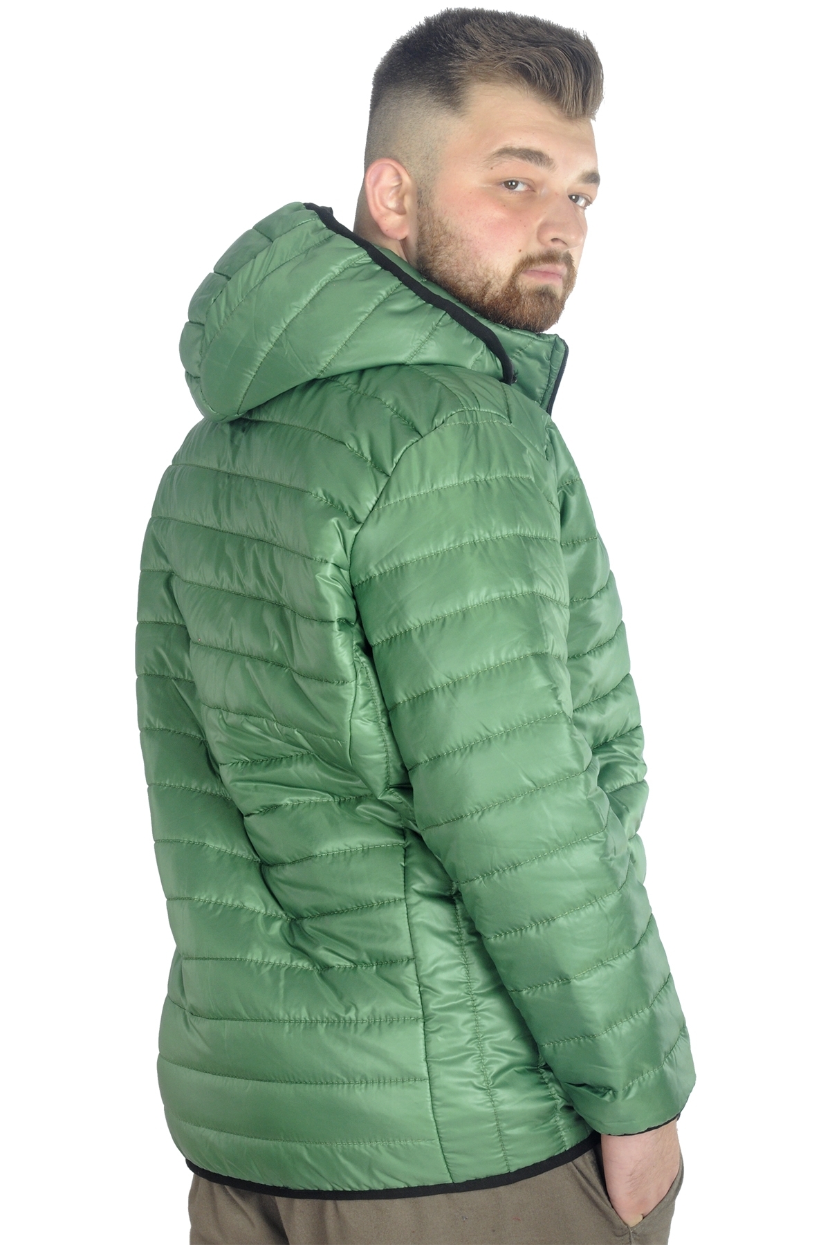 ModeXL Mode XL Büyük Beden Mont Kapitone Kapşonlu 22602 Yeşil görsel 6