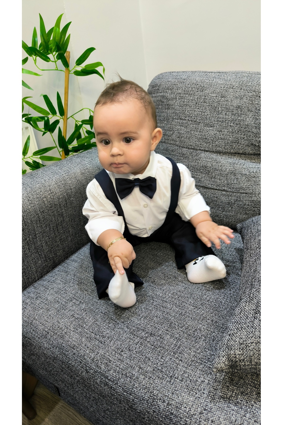 HAYTA Çocuk Takım Çocuk Salopet Takım Gömlekli Papyonlu Lacivert fotoğrafı 6 (önizleme)