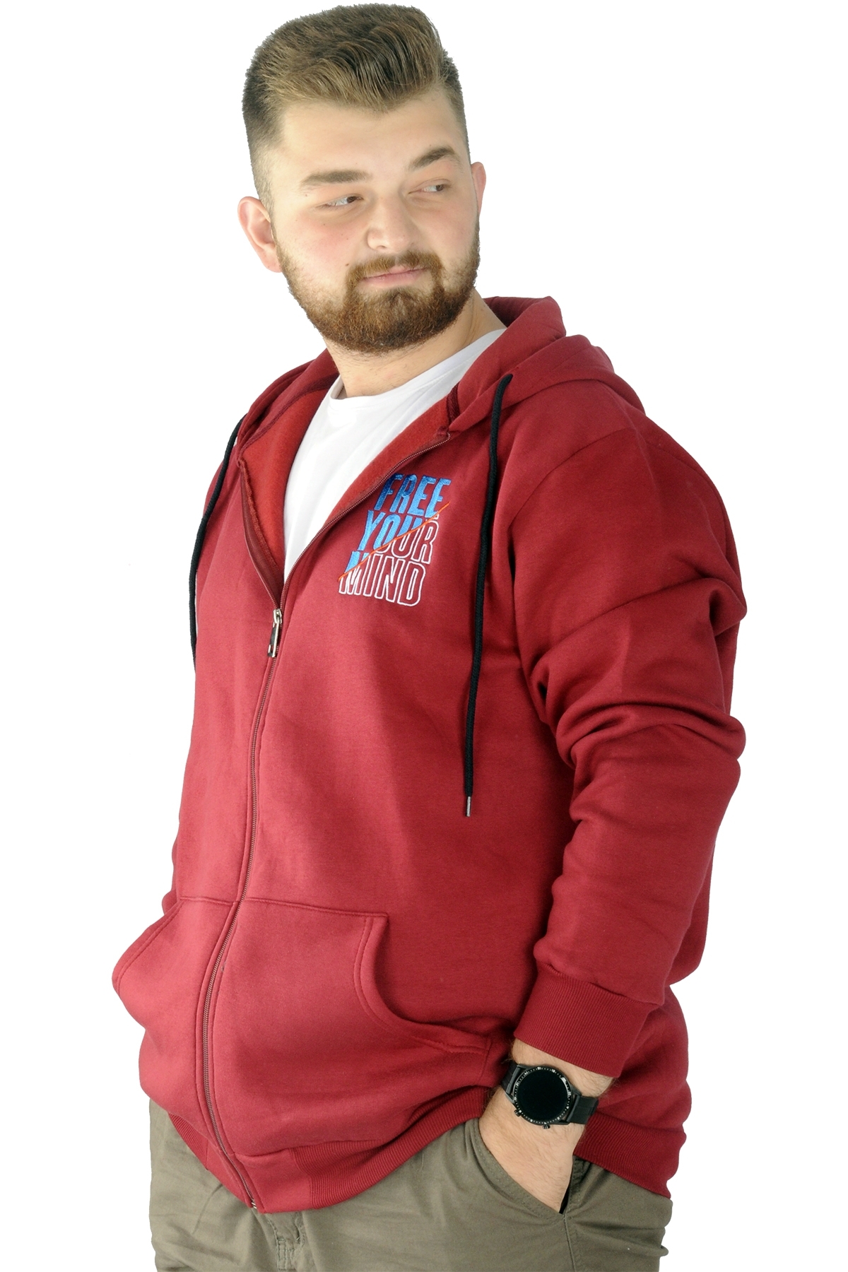ModeXL Mode XL Erkek Sweat Fermuarlı Free Your Mind 22536 Bordo görsel 6