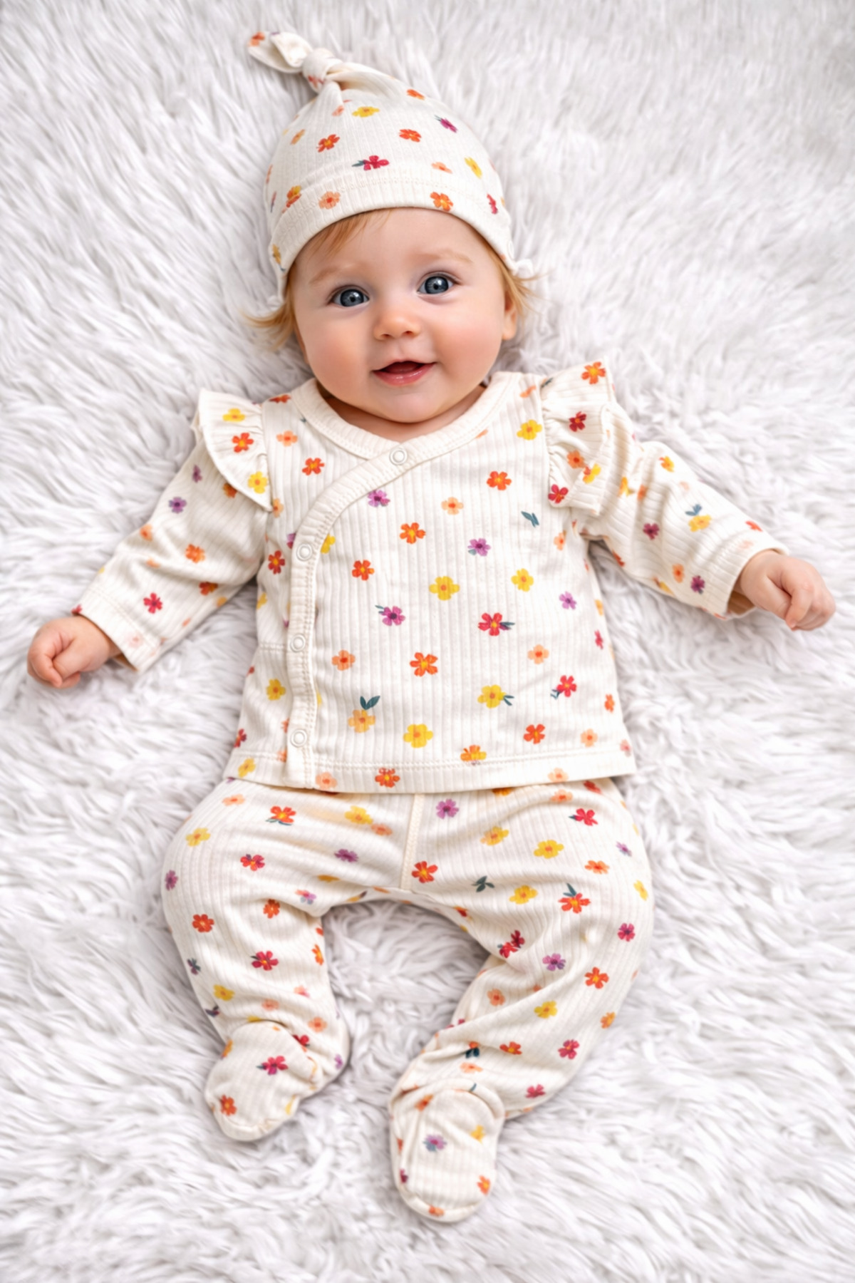 Linda Harris Crispy Flowers Krem 5’li Yenidoğan Kız Bebek Hastane Çıkışı Seti fotoğrafı 2 (önizleme)