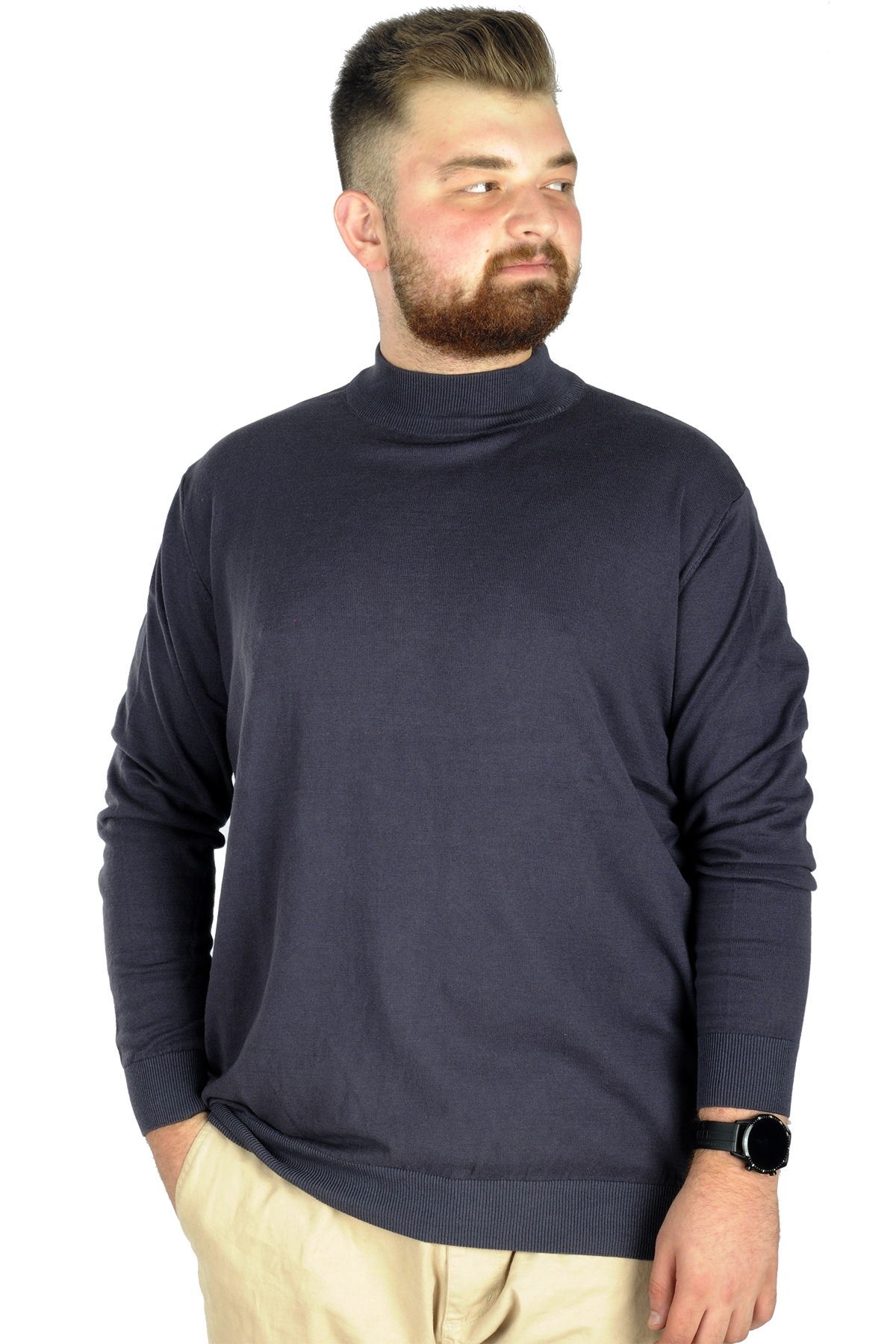ModeXL Mode XL Büyük Beden Kazak Yarım Balıkçı 22208 Füme görsel 5