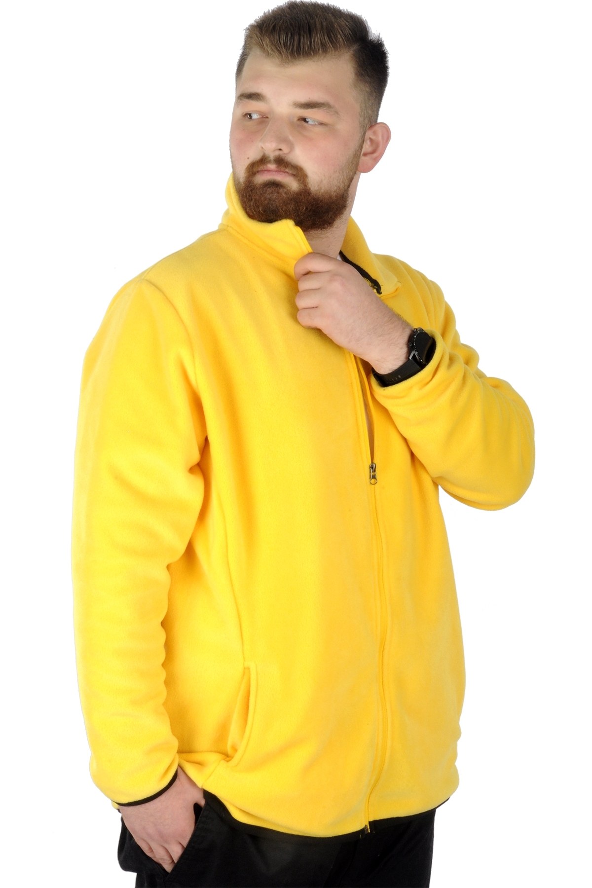 ModeXL Mode XL Büyük Beden Erkek Fermuarlı Polar Hırka Dik Yaka 22550 Sarı görsel 5