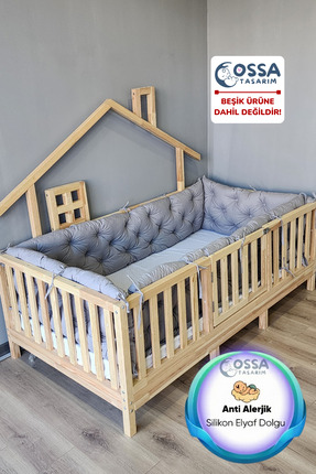 yasetex tasarım Montessori Yatak ve Beşik İçin 4 Kenar Koruma Seti Gri Renk