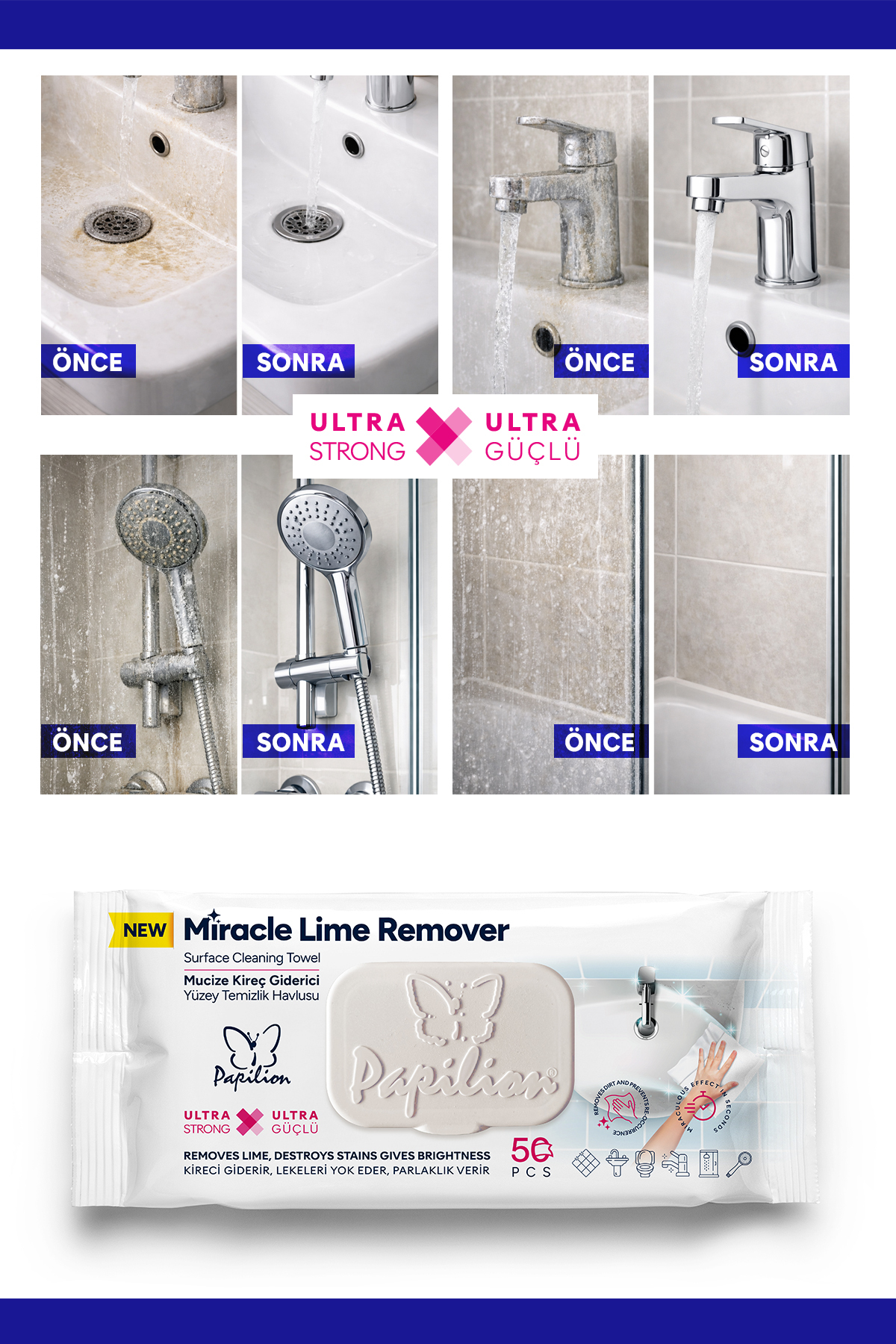 Papilion Easy Clean XXL Kireç Giderici Yüzey Temizlik Havlusu 3x50