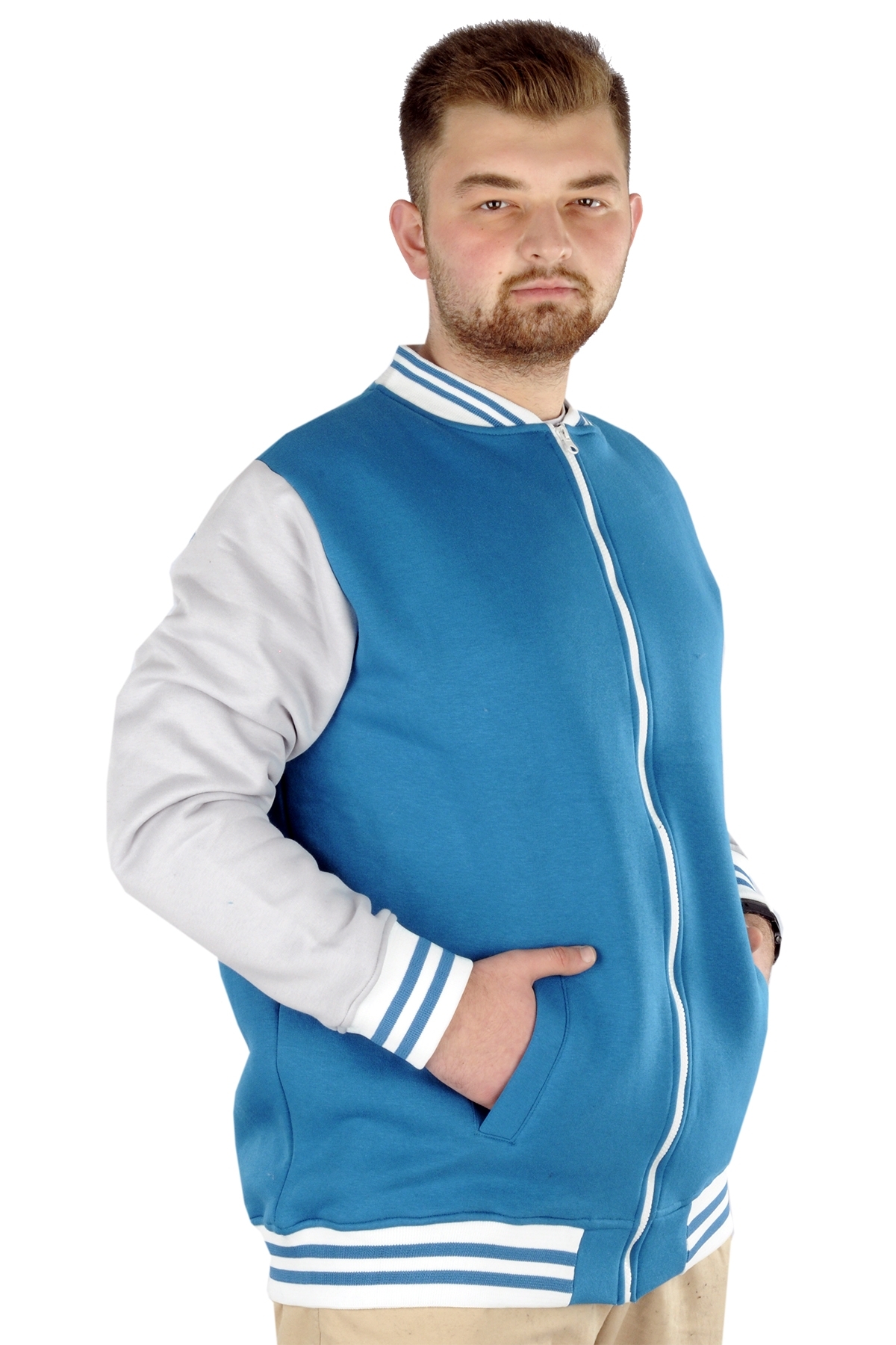 ModeXL Mode XL Büyük Beden Erkek Kolej Mont 22618 Petrol Yeşili görsel 5