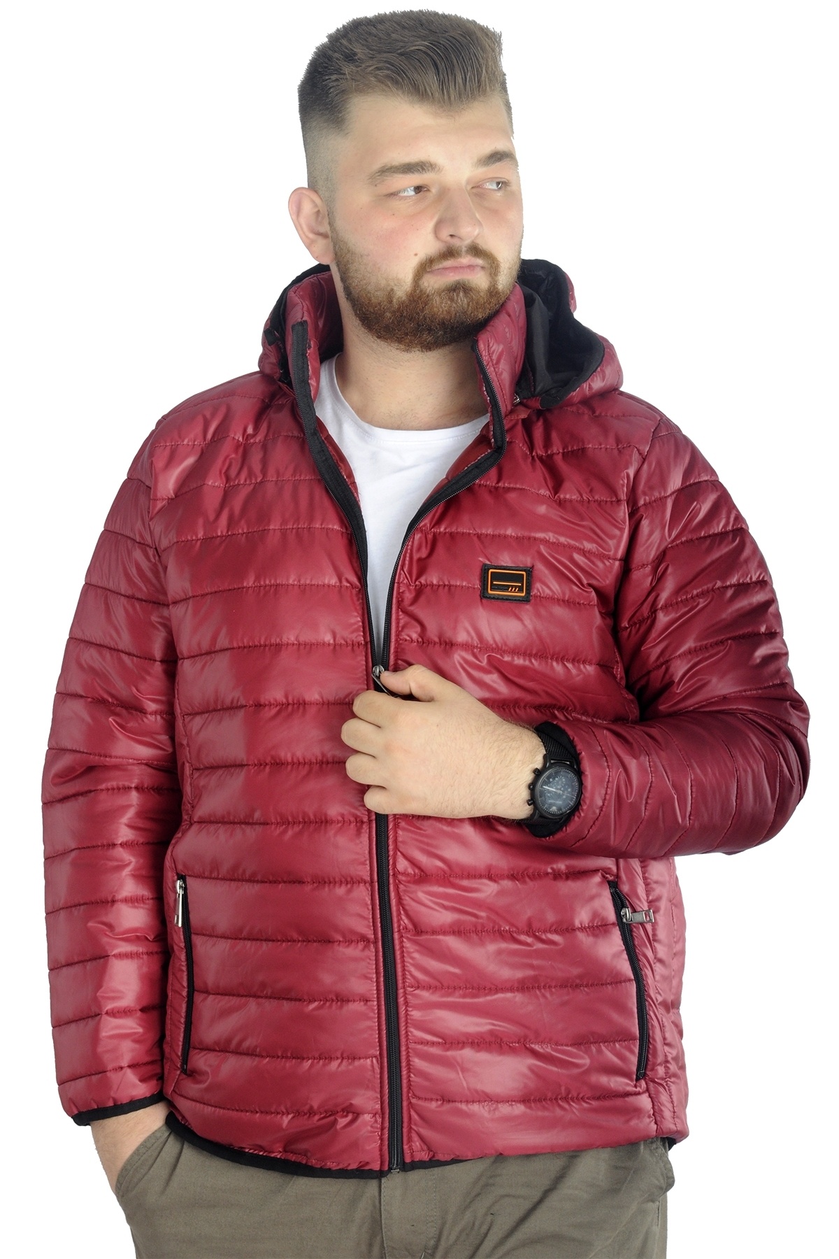ModeXL Mode XL Büyük Beden Mont Kapitone Kapşonlu 22602 Bordo görsel 4