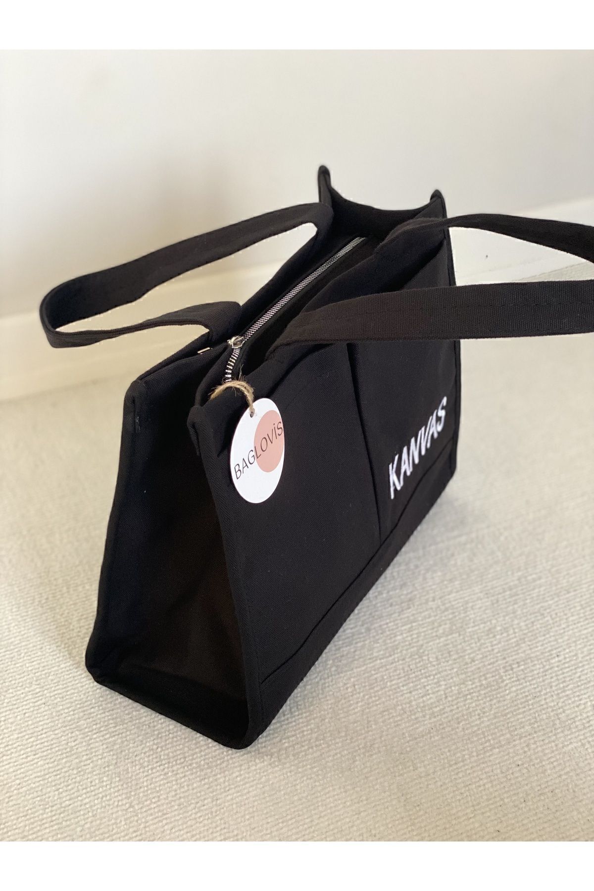 BAGLOVİS  KANVAS KUMAŞ NAKIŞ DETAYLI BÜYÜK OMUZ ÇANTASI EN32 BOY28 - Görsel 4