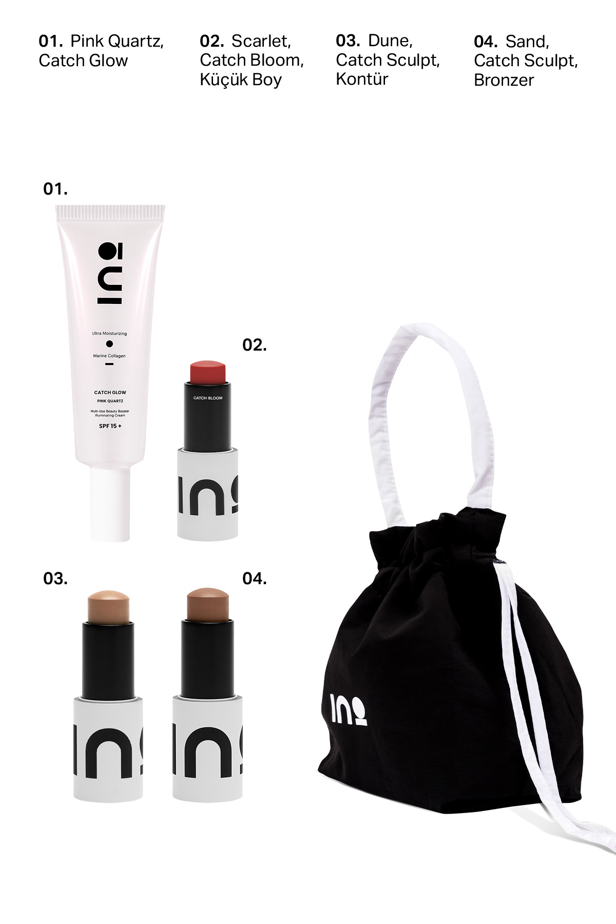 Dune Contour + Sand Bronzer + Pink Quartz Nemlendirici + Scarlet Ruj & Allık 4,5Gr + Makyaj Çantası — قهوه‌ای INOF0139 — تصویر 2 از 8