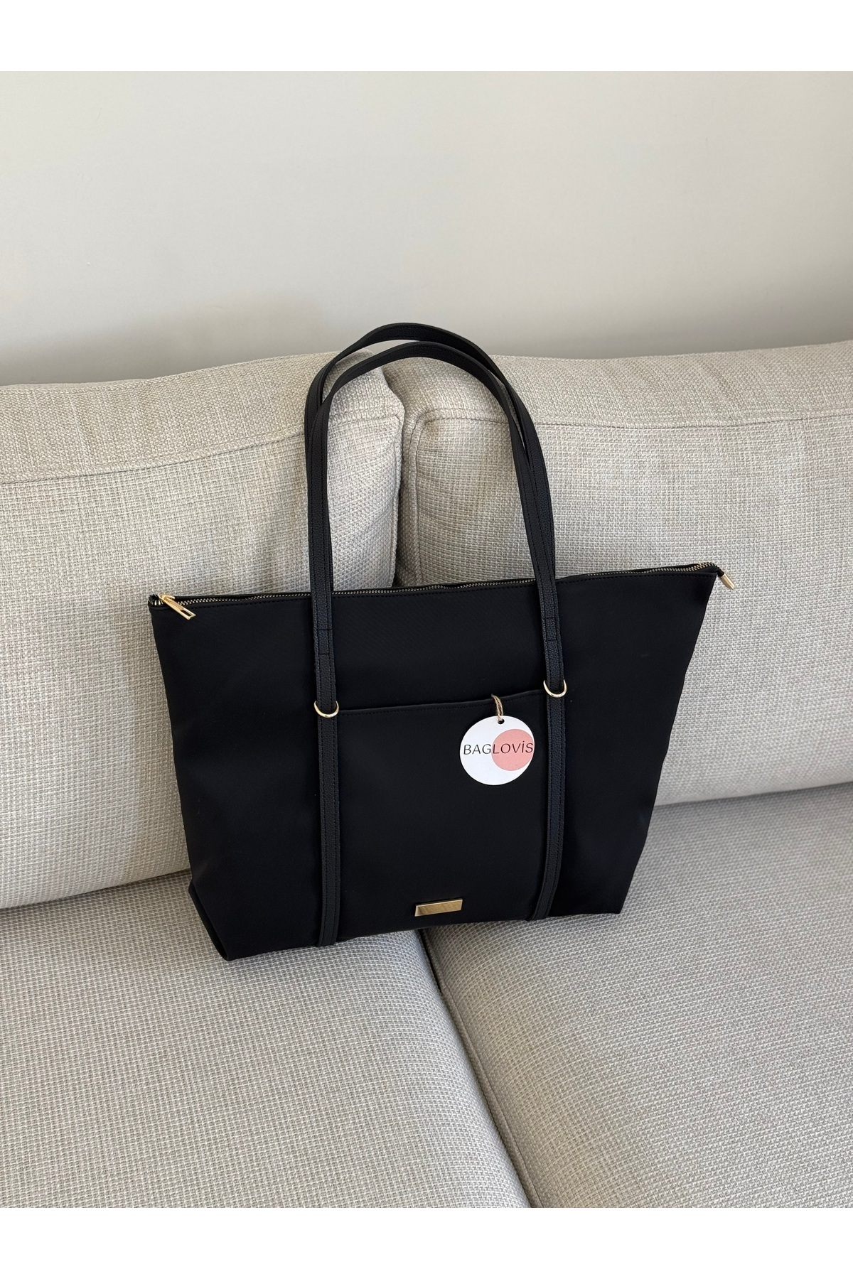 BAGLOVİS  ASKILARI HALKA DETAYLI BÜYÜK SİYAH KADIN OMUZ ÇANTASI EN42 BOY32 - Görsel 3