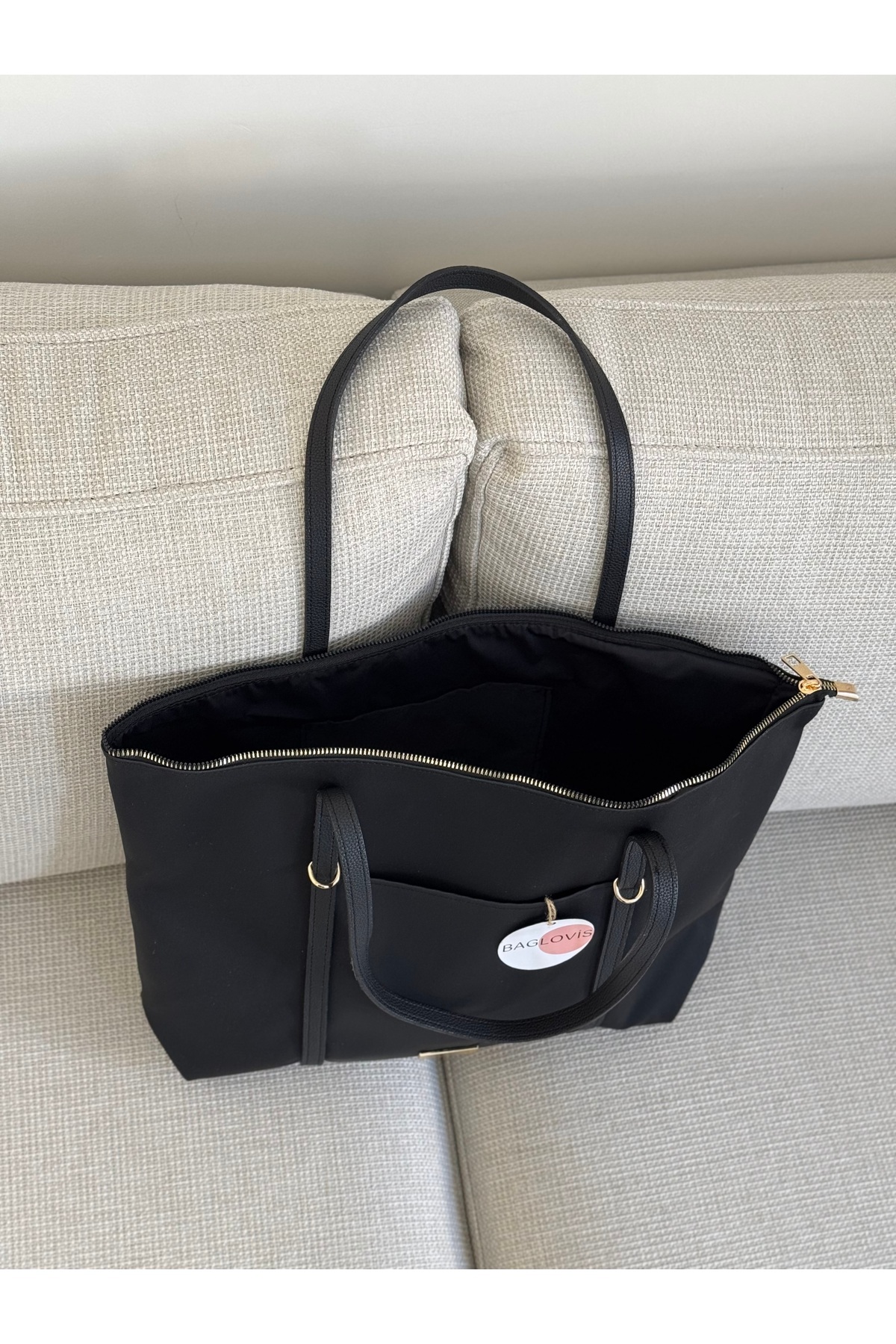 BAGLOVİS  ASKILARI HALKA DETAYLI BÜYÜK SİYAH KADIN OMUZ ÇANTASI EN42 BOY32 - Görsel 7