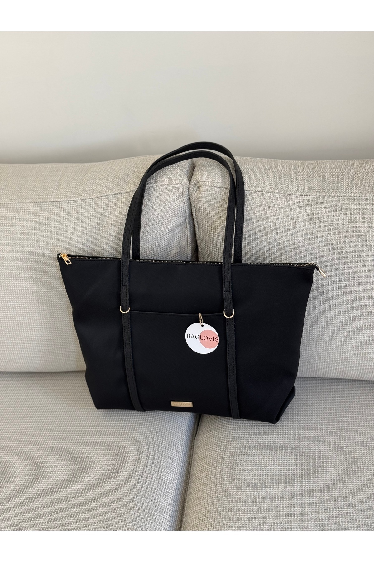 BAGLOVİS  ASKILARI HALKA DETAYLI BÜYÜK SİYAH KADIN OMUZ ÇANTASI EN42 BOY32 - Görsel 5