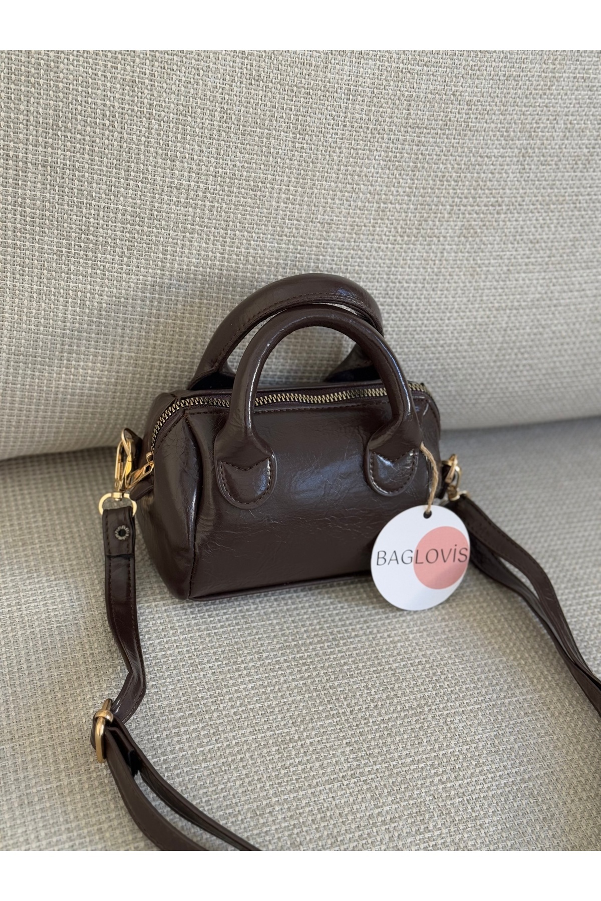 TINY LINED LONG STRAP COFFEE HANDBAG EN17 BOY12