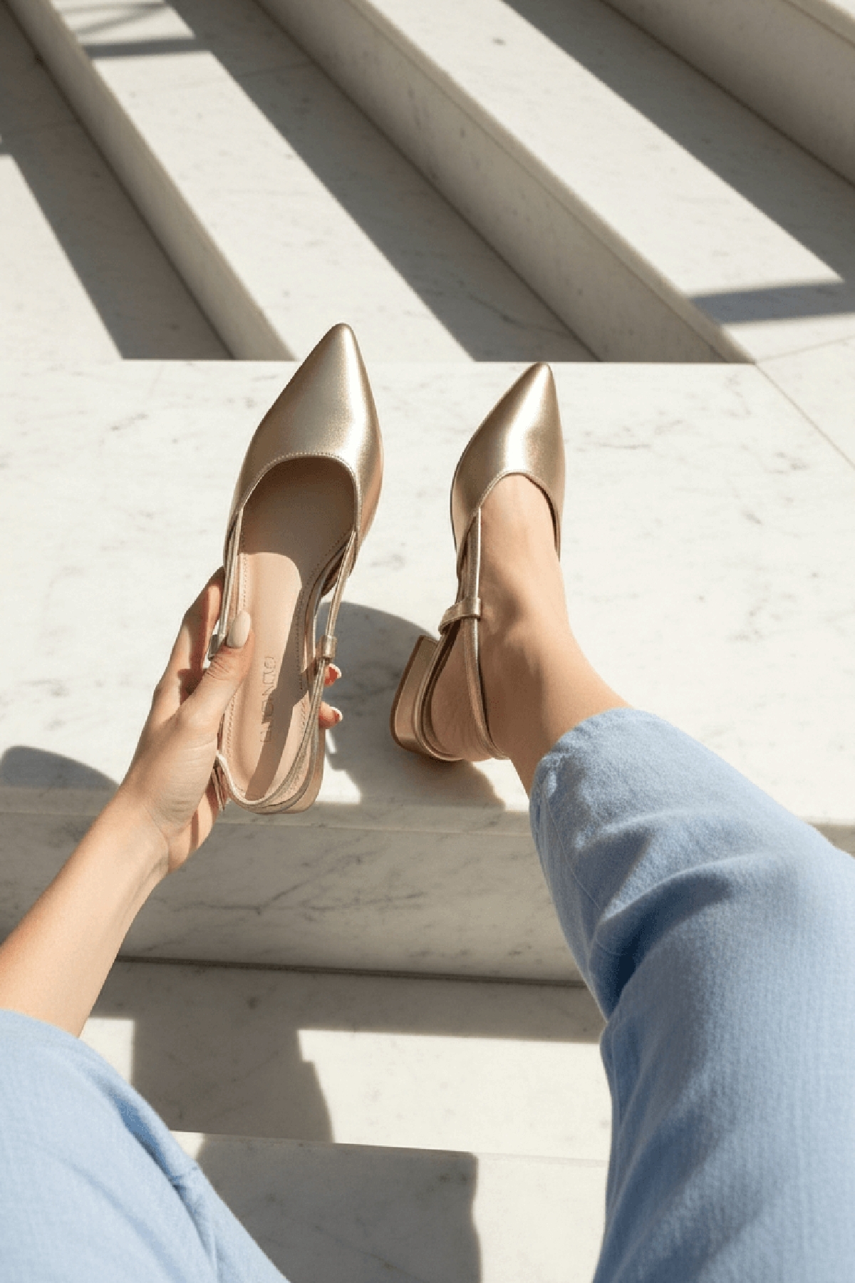 DİVOLYA  Felina Gold Kırışık ( 3 cm Topuklu ) Sivri Burun Topuklu Ayakkabı - Görsel 5