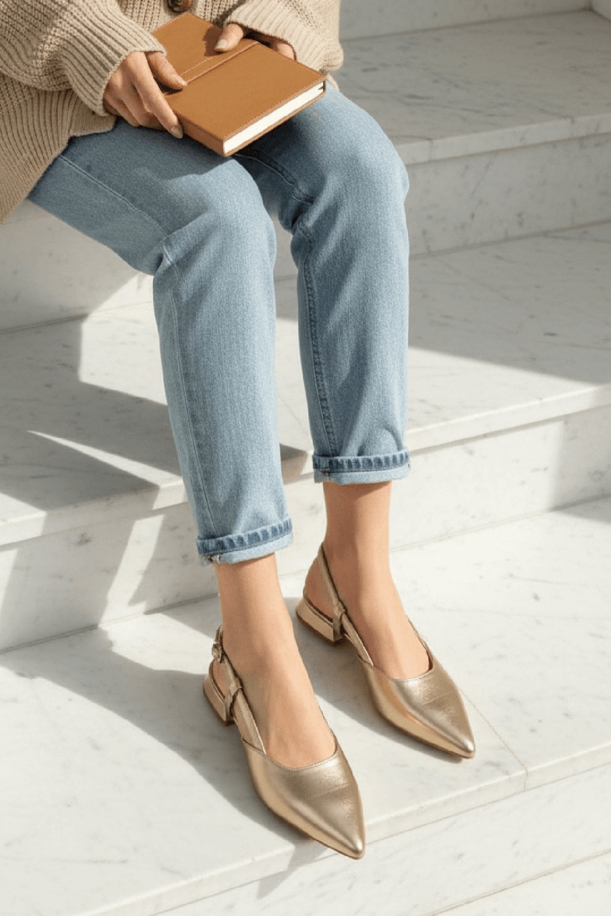 DİVOLYA  Felina Gold Kırışık ( 3 cm Topuklu ) Sivri Burun Topuklu Ayakkabı - Görsel 4