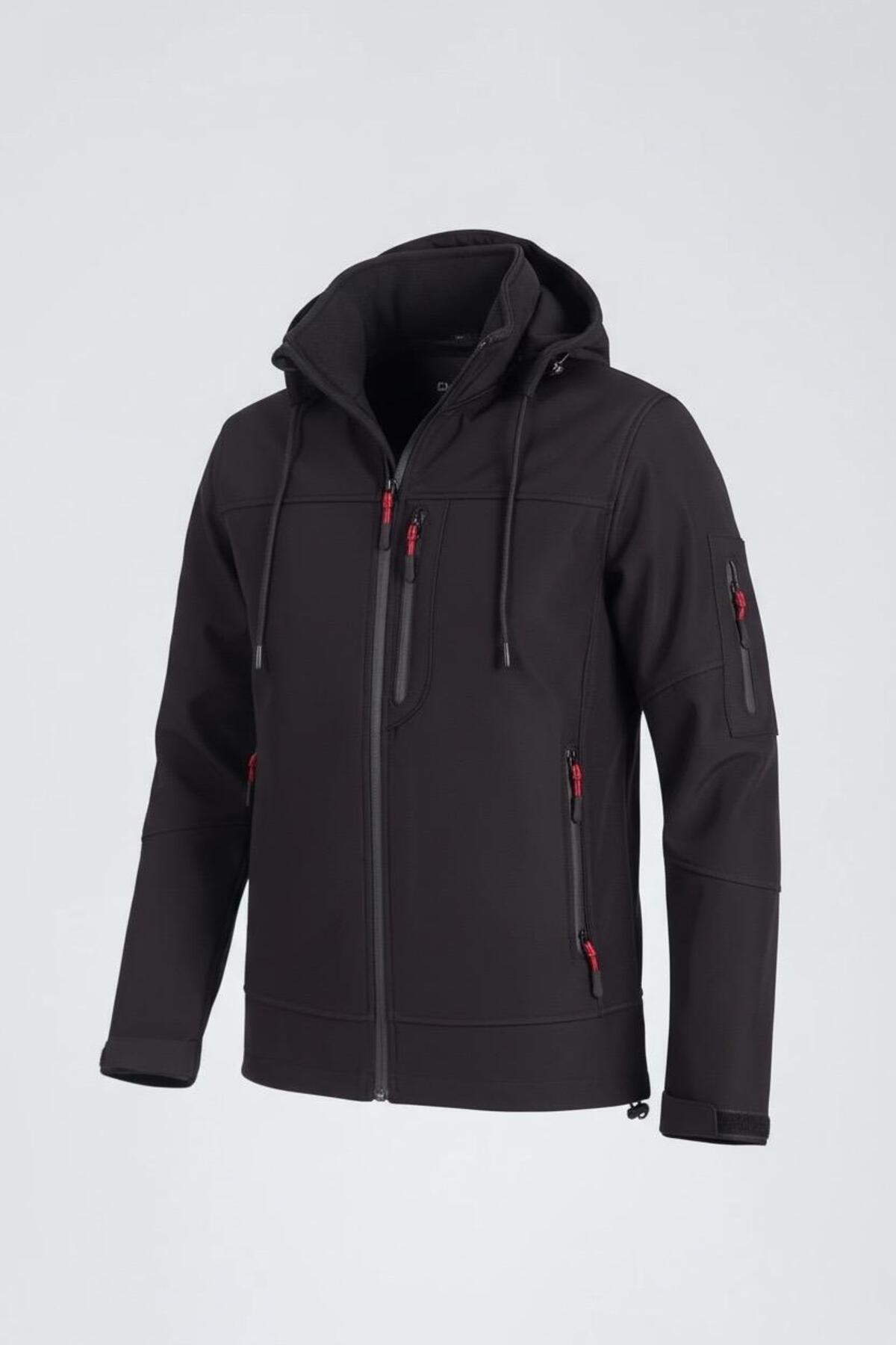Vatan Tekstil Erkek Slim Fit Softshell Kapüşonlu Erkek Mont Su İtici Rüzgar Geçirmez görsel 4
