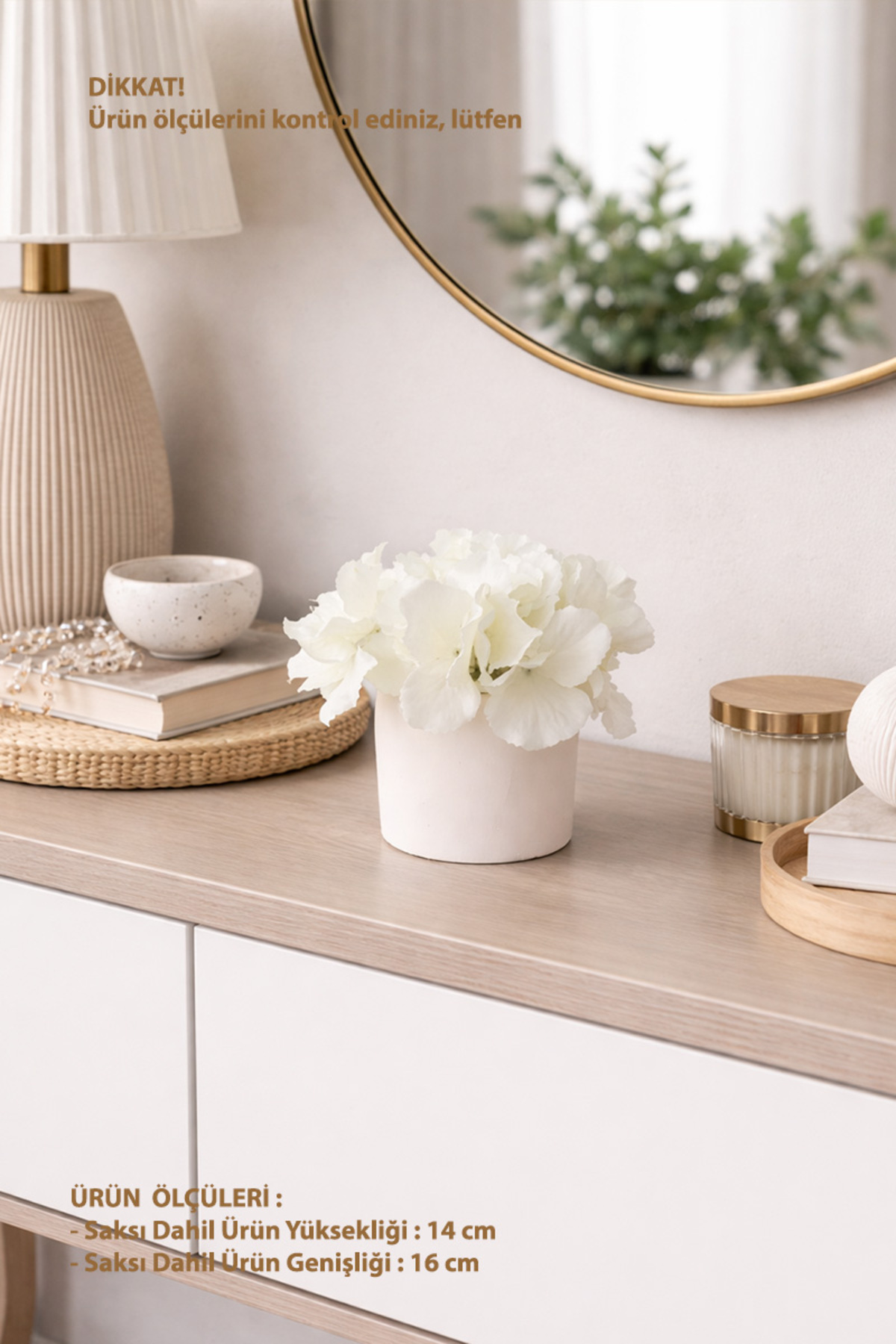 Artificial Hydrangea Table Flower Ecru in Concrete Flower Pot