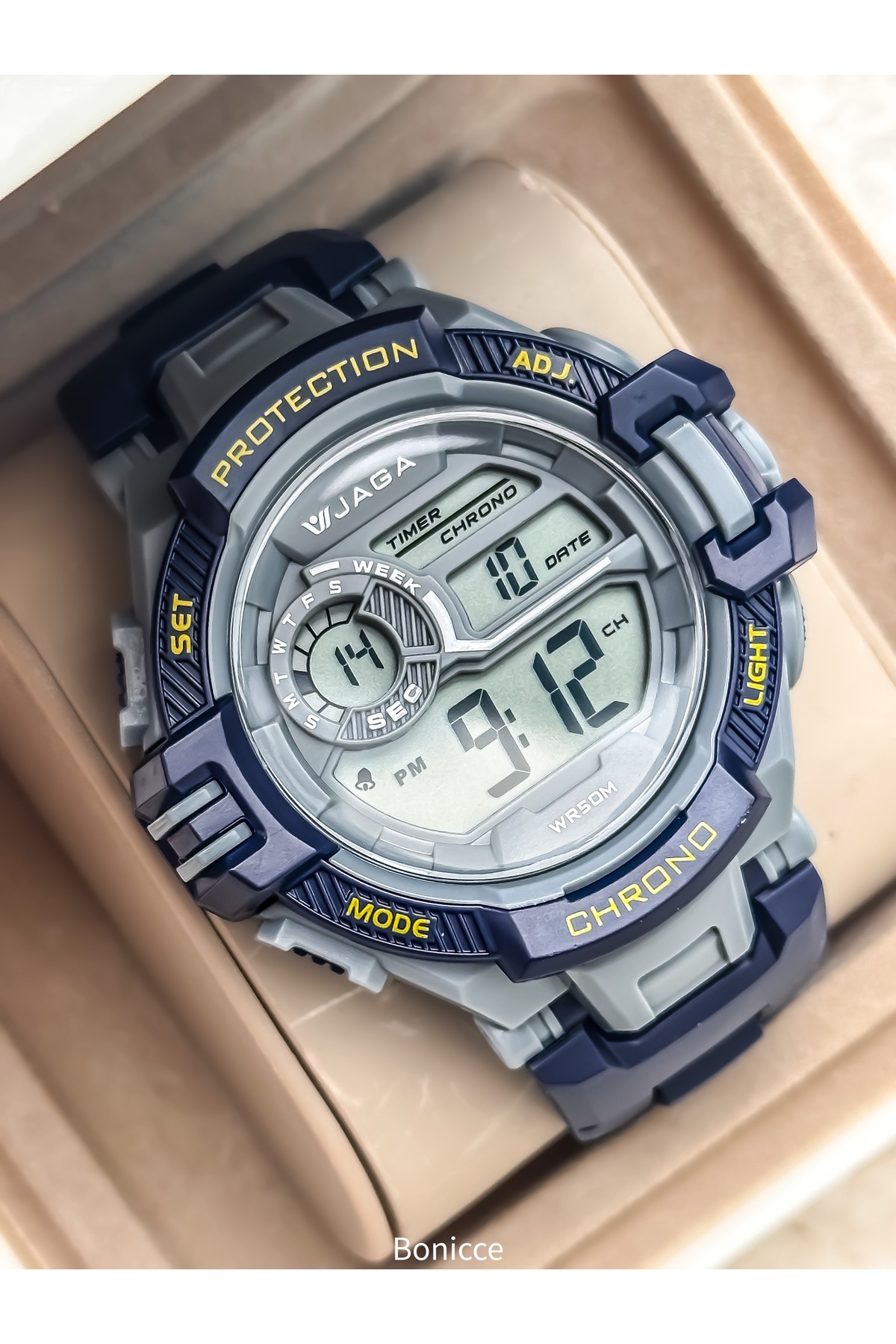 Waterproof, Stopwatch, Suitable for Swimming Pool,Navy Blue Sports Digital Men's Wristwatch+bracelet
