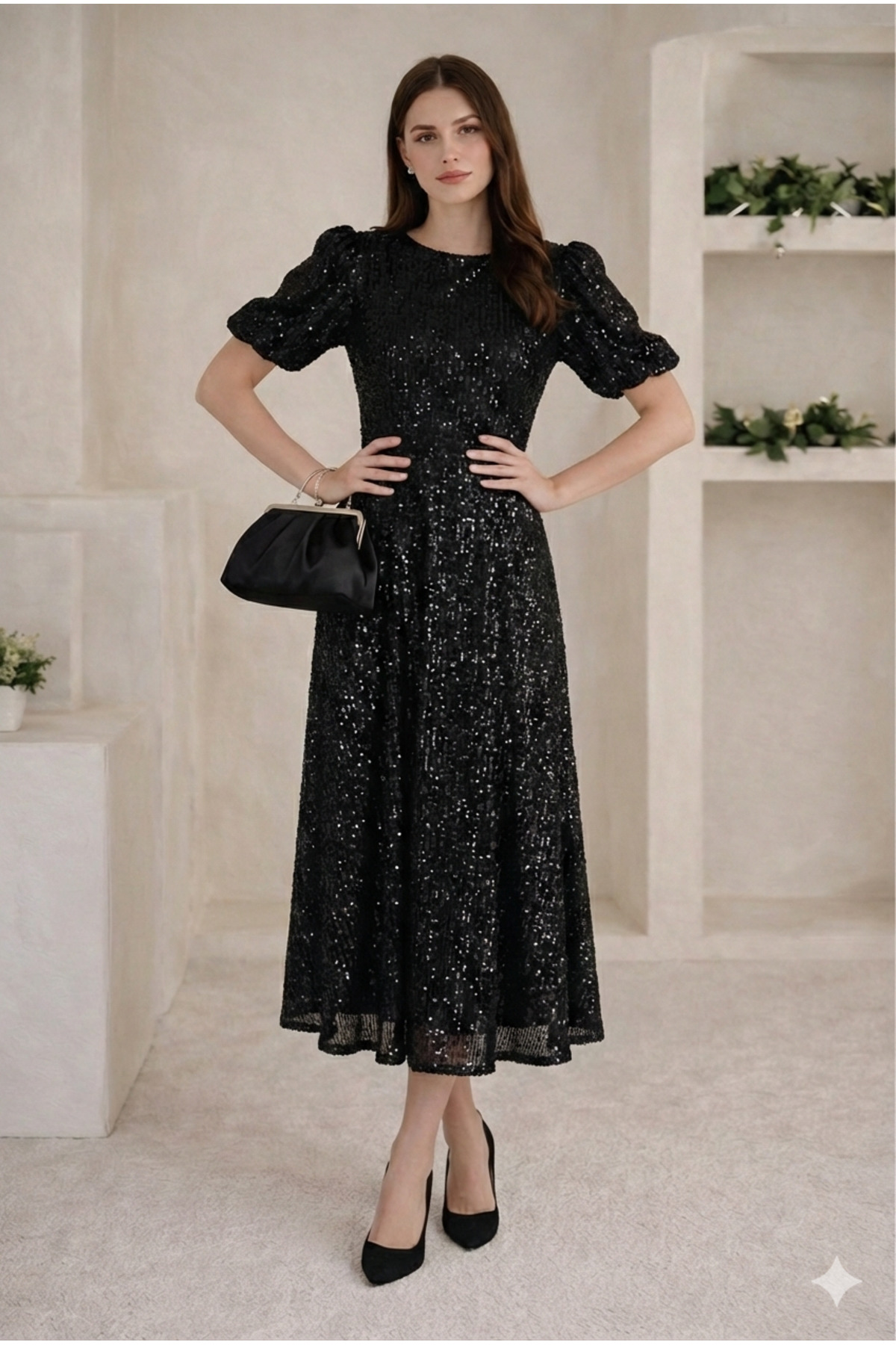 Black Midi Size Sequin Dress